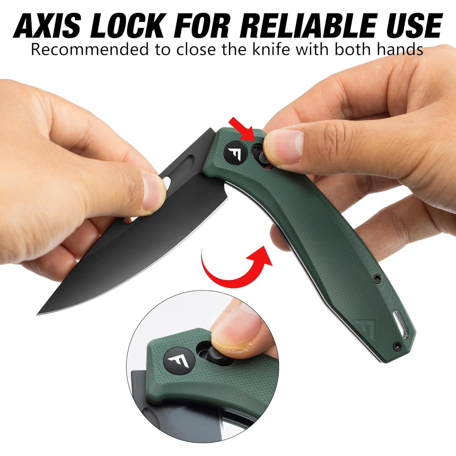 Cuchillo Plegable FLISSA EDC Verde, Hoja Acero D2 8.89 cm