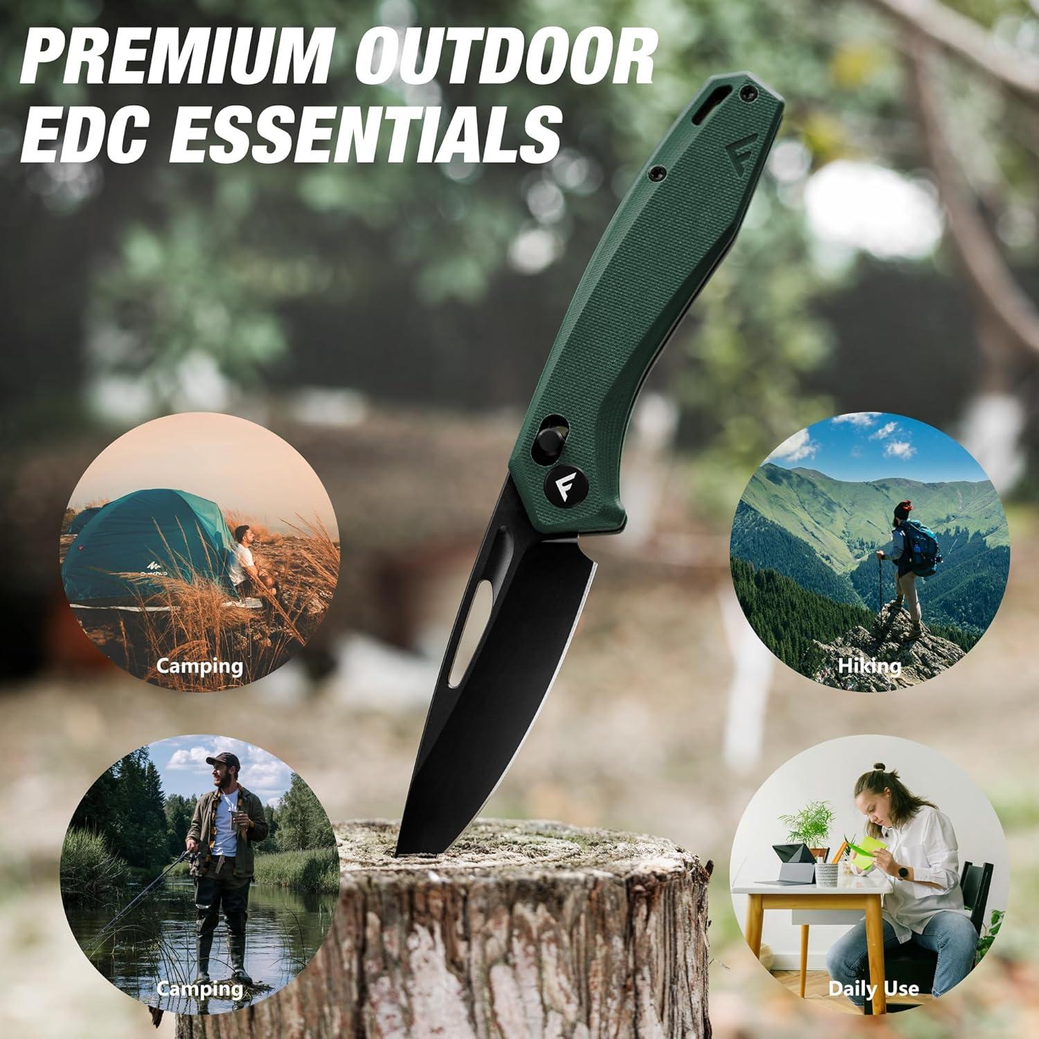 Cuchillo Plegable FLISSA EDC Verde, Hoja Acero D2 8.89 cm