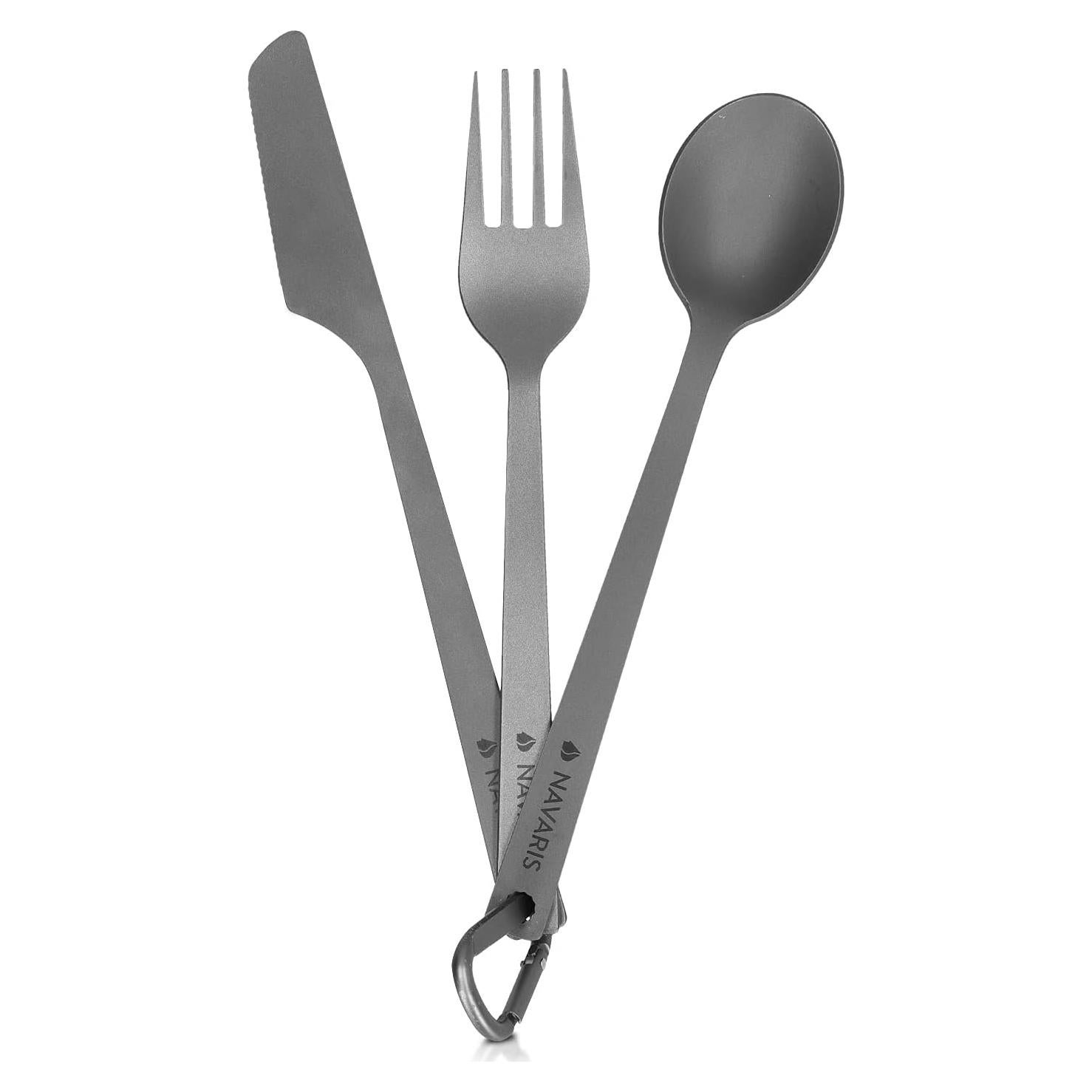 Juego de Cubiertos de Camping Titanio Navaris 3 Piezas Liviano