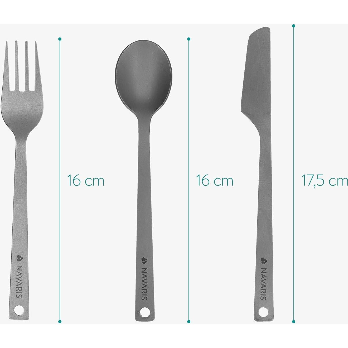 Juego de Cubiertos de Camping Titanio Navaris 3 Piezas Liviano