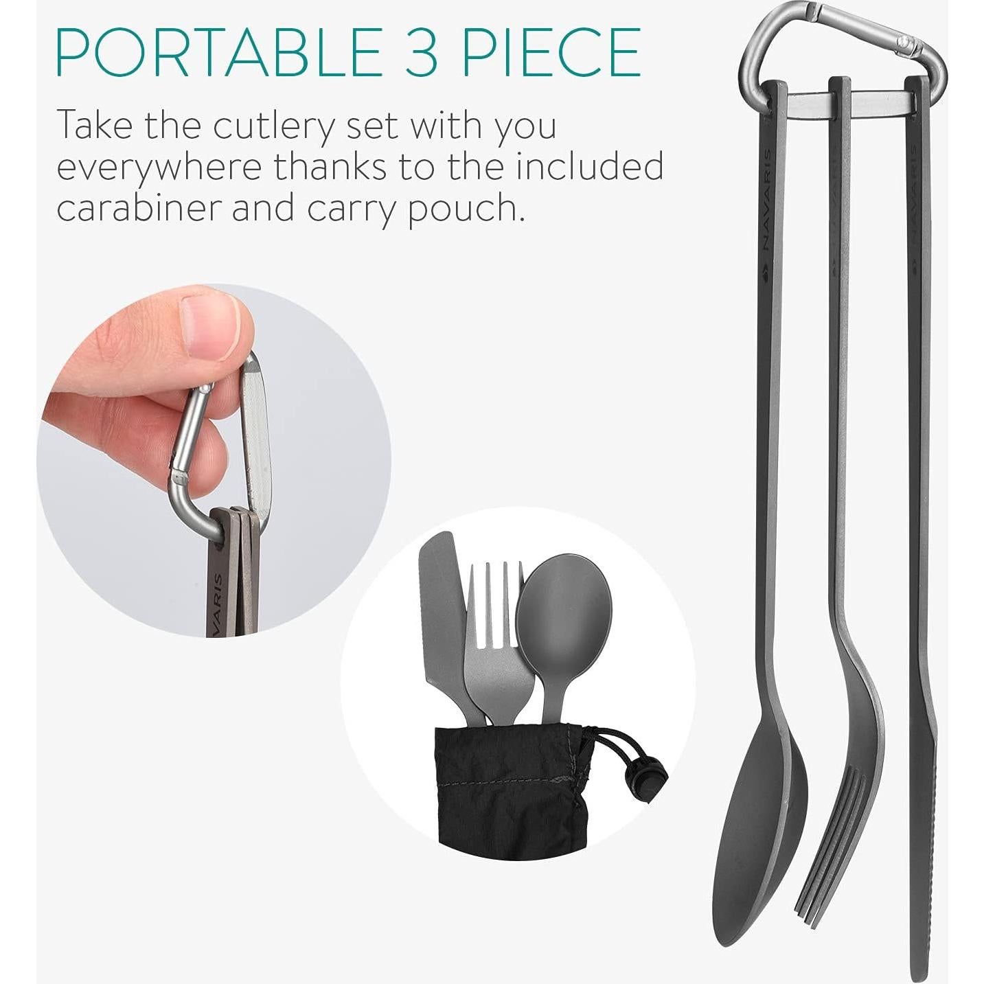 Juego de Cubiertos de Camping Titanio Navaris 3 Piezas Liviano