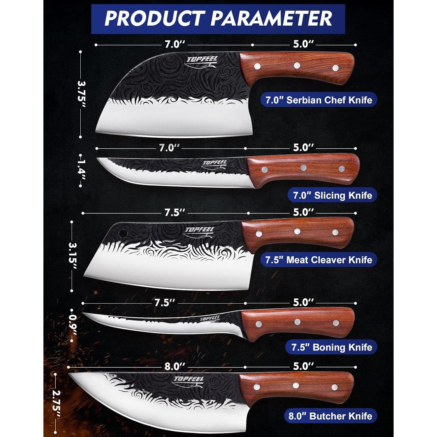 Juego de Cuchillos de Cocina Topfeel 5 Piezas Forjados a Mano
