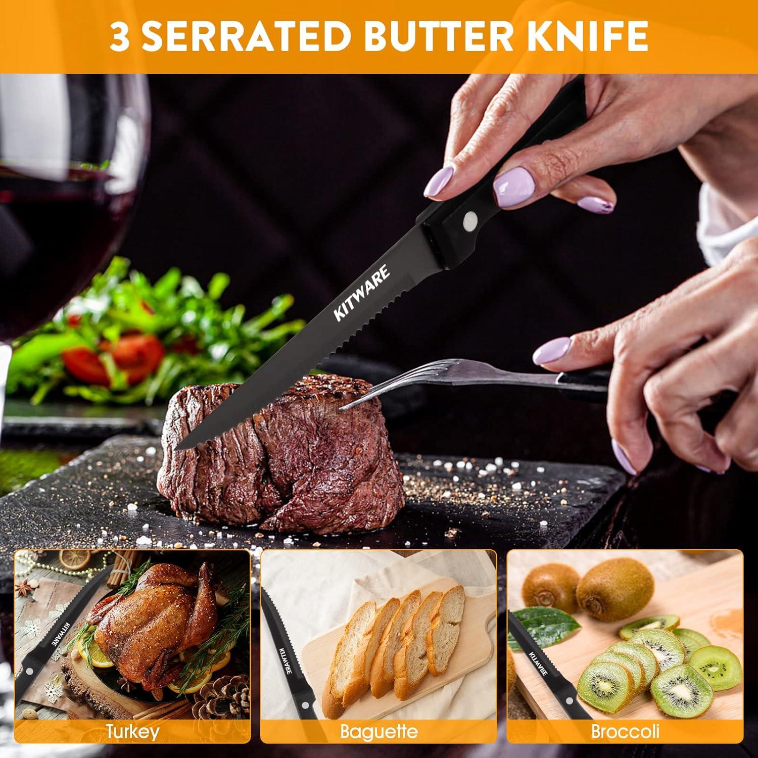 KITWARE Juego de 6 Cuchillos de Carne Serrados 11.4 cm