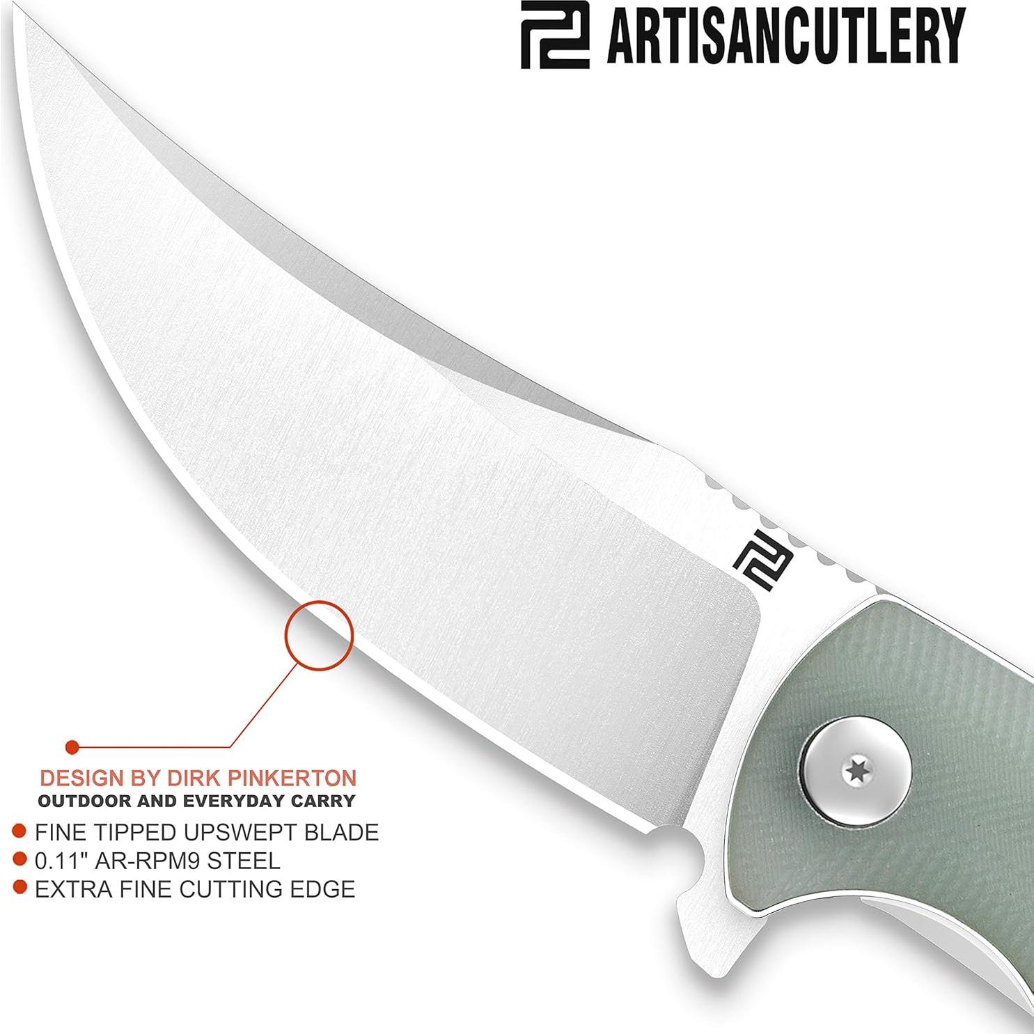 ARTISANCUTLERY Folding Hunting Knives Arroyo (ATZ-1845) AR-RPM9 Powder Steel Blade G10 Tactical Handle Pocket Folding Knife EDC Natural Green