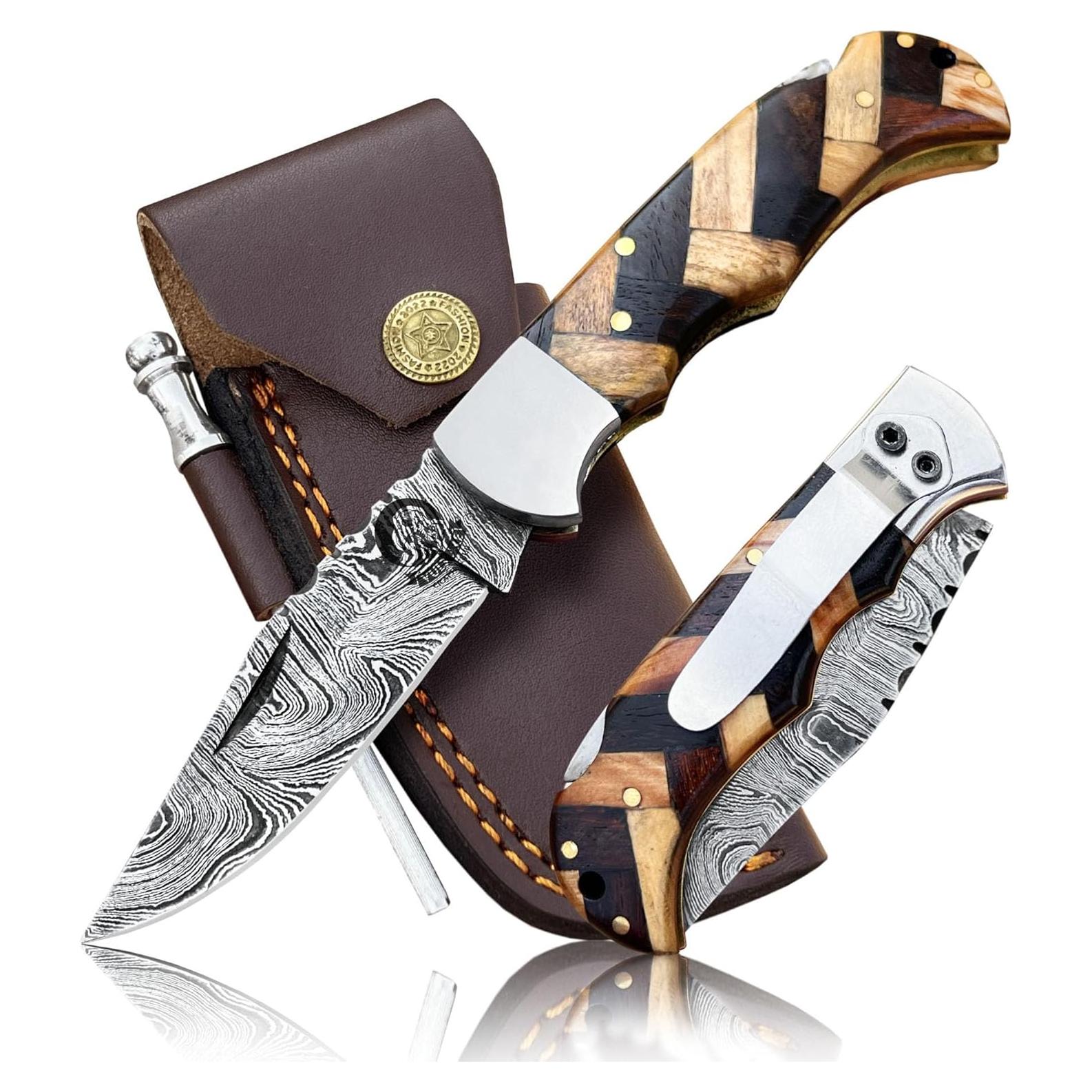 Cuchillo de bolsillo Damasco VULTURE CRAFTS 17.8 cm plegable