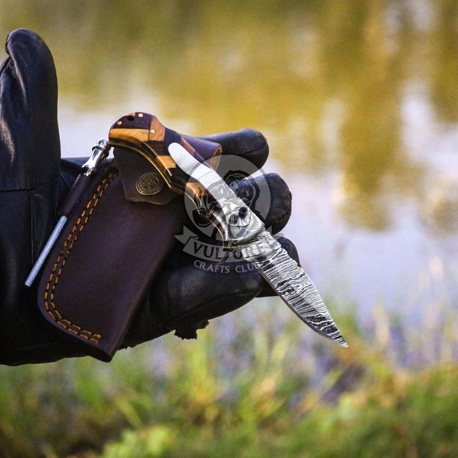 Cuchillo de bolsillo Damasco VULTURE CRAFTS 17.8 cm plegable