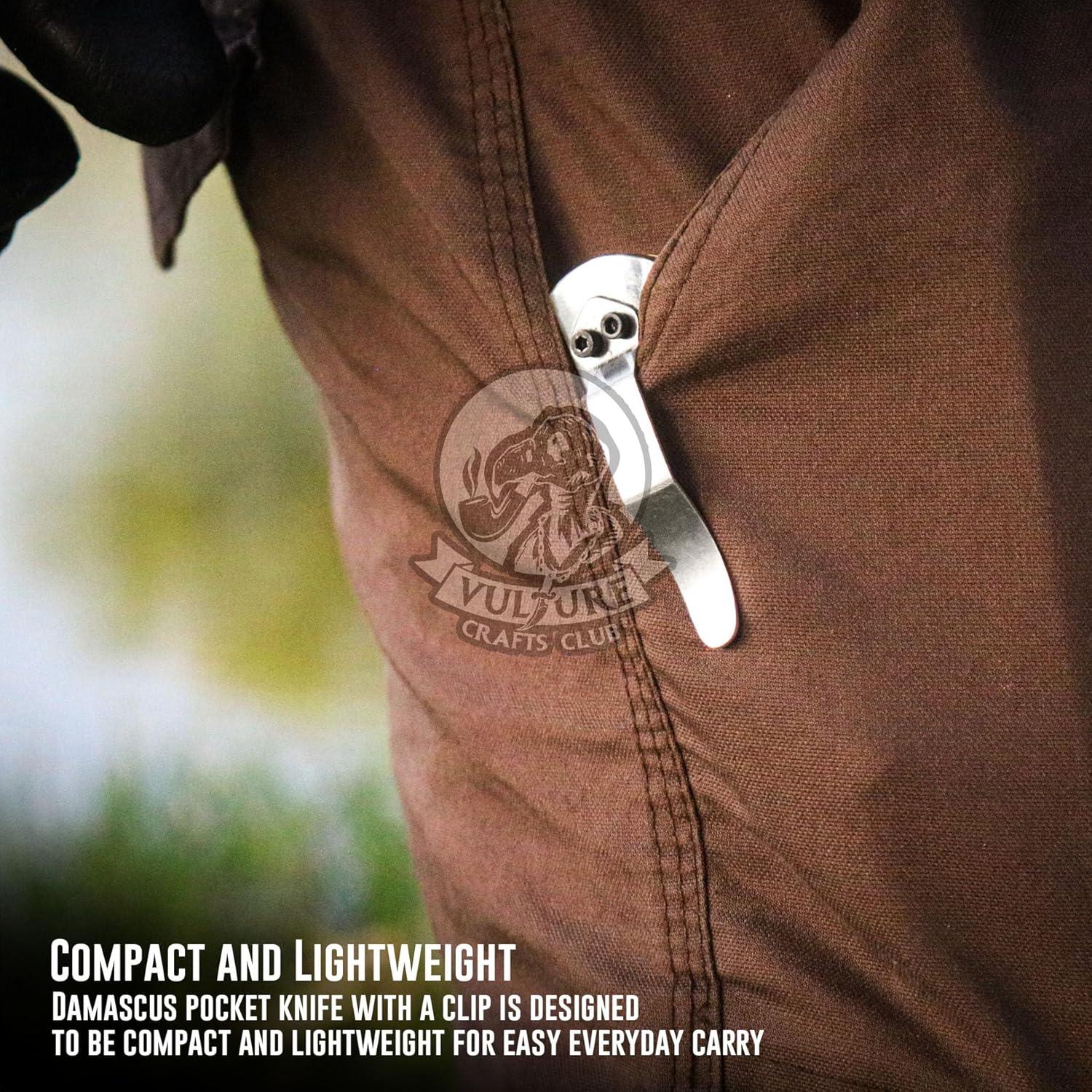 Cuchillo de bolsillo Damasco VULTURE CRAFTS 17.8 cm plegable