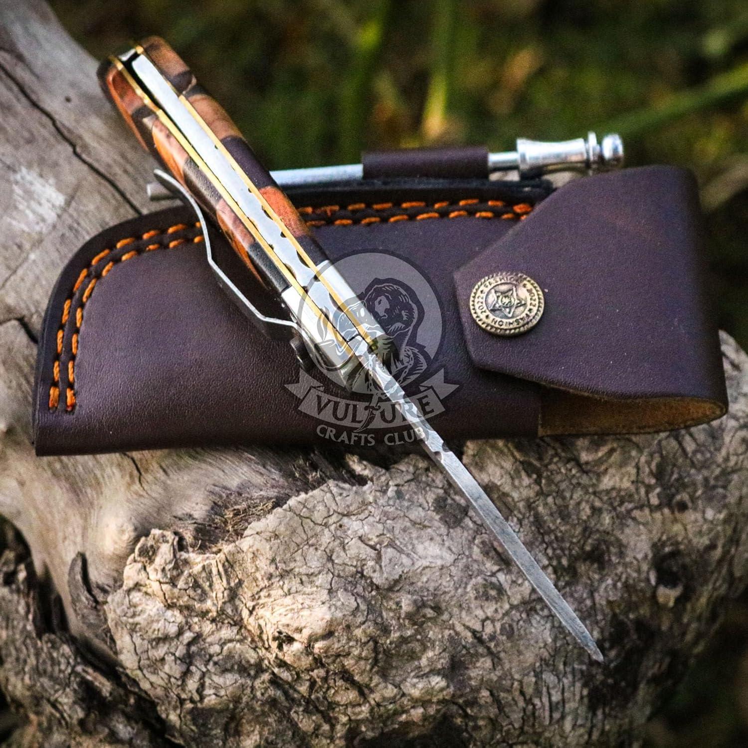 Cuchillo de bolsillo Damasco VULTURE CRAFTS 17.8 cm plegable