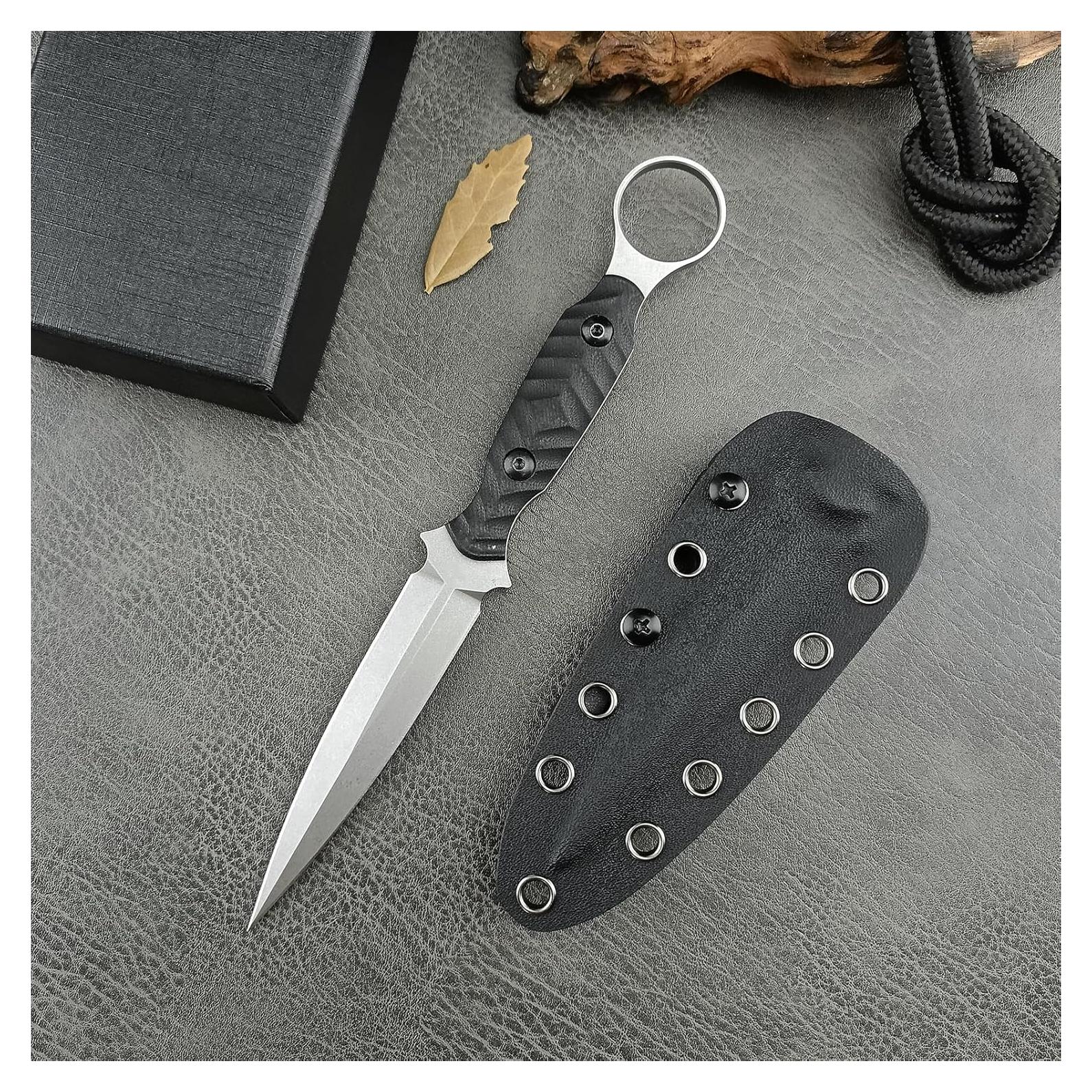 EDC Fixed Blade Knife with Kydex Sheath, Full Tang D2 Stainless Steel, for Outdoor, camping, Hiking