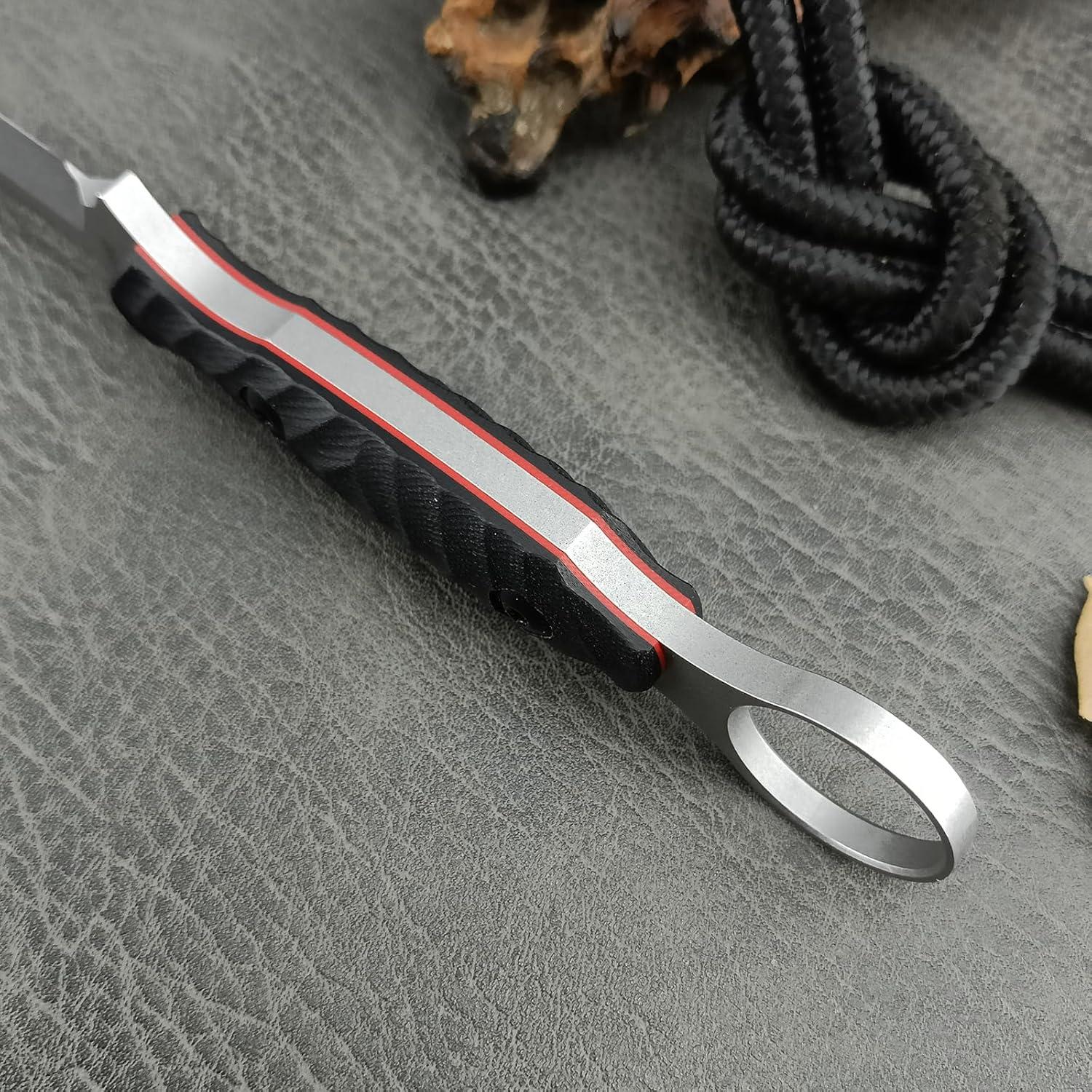 EDC Fixed Blade Knife with Kydex Sheath, Full Tang D2 Stainless Steel, for Outdoor, camping, Hiking