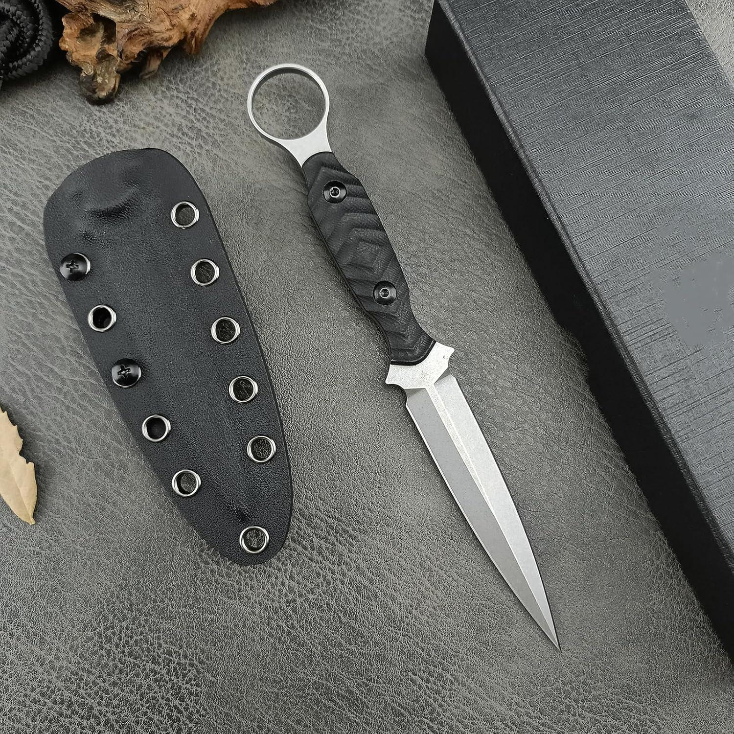 EDC Fixed Blade Knife with Kydex Sheath, Full Tang D2 Stainless Steel, for Outdoor, camping, Hiking