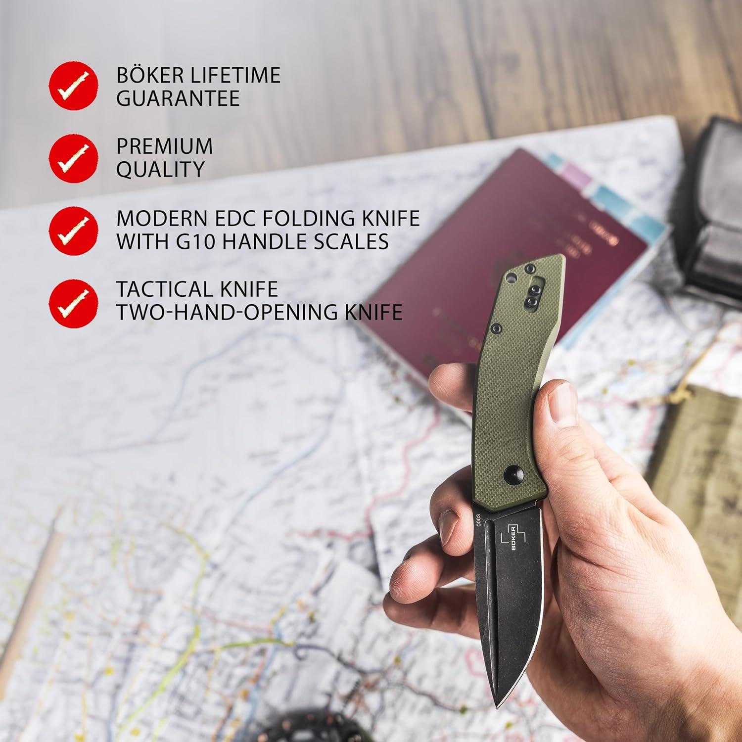 Worldwide 2.0 Pocket Knife - legal EDC two-handed folding knife with clip - slipjoint - G10 handle green - drop point - black blade - professional outdoor