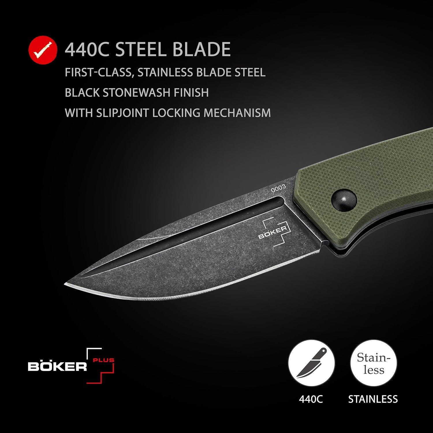 Worldwide 2.0 Pocket Knife - legal EDC two-handed folding knife with clip - slipjoint - G10 handle green - drop point - black blade - professional outdoor