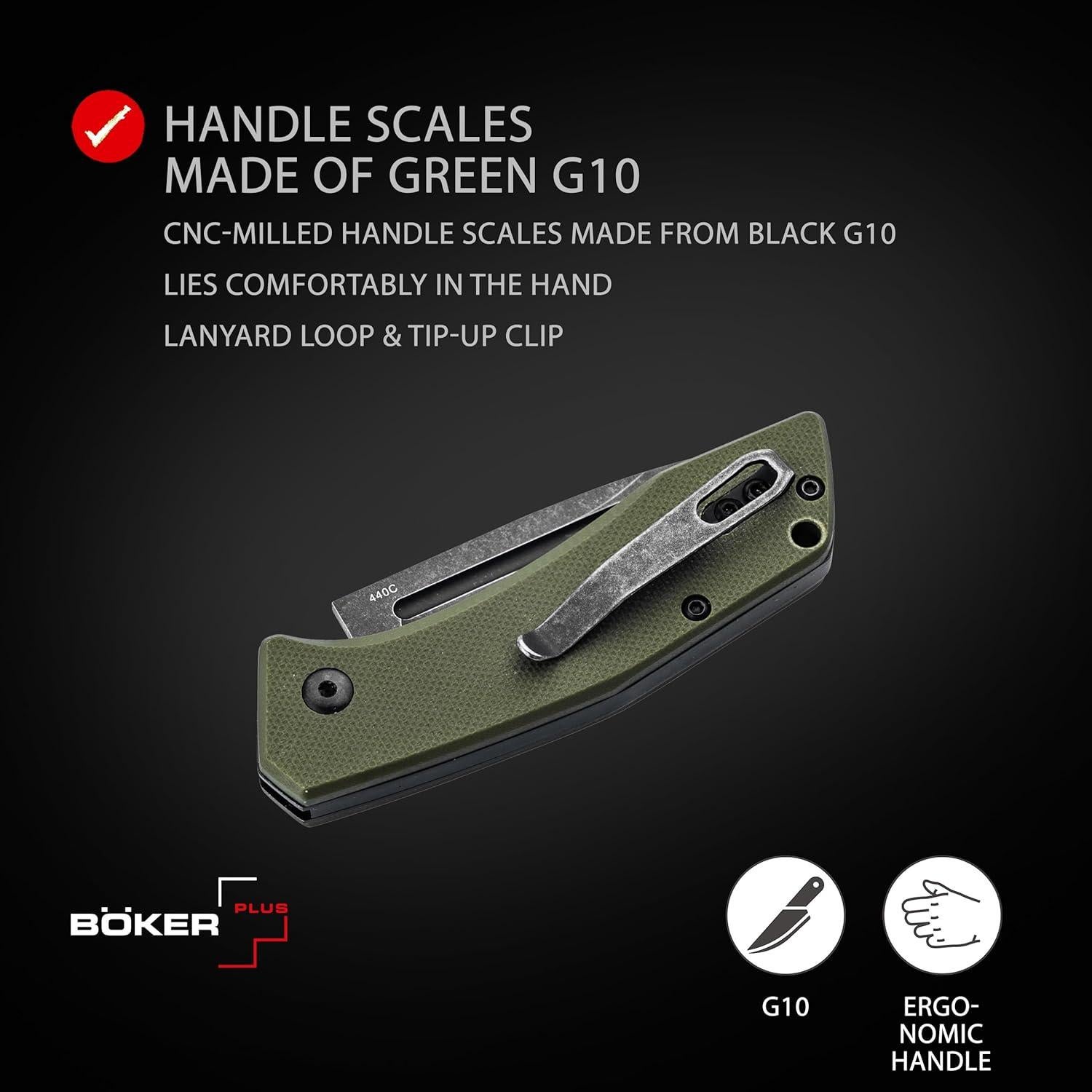 Worldwide 2.0 Pocket Knife - legal EDC two-handed folding knife with clip - slipjoint - G10 handle green - drop point - black blade - professional outdoor