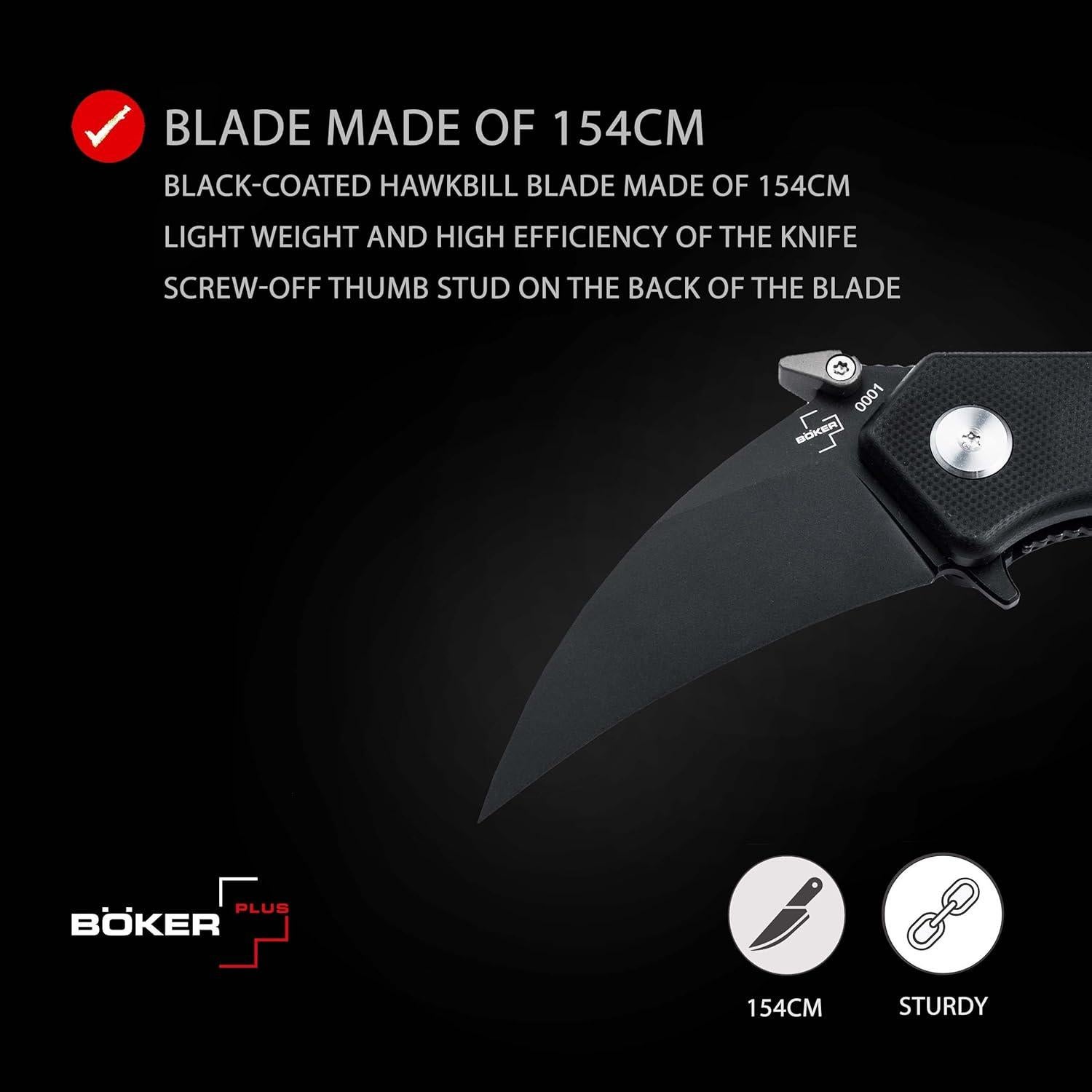 Cuchillo Plegable Boker Plus HEL Karambit Negro 6.1cm 154CM