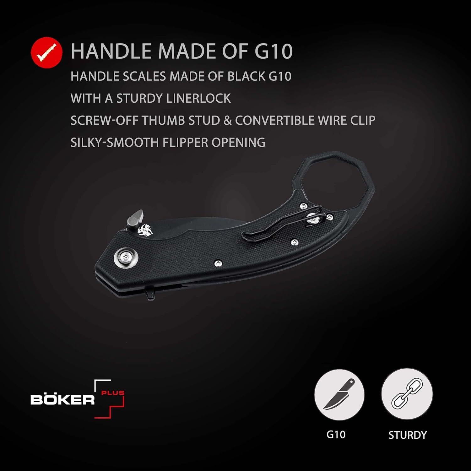 Cuchillo Plegable Boker Plus HEL Karambit Negro 6.1cm 154CM