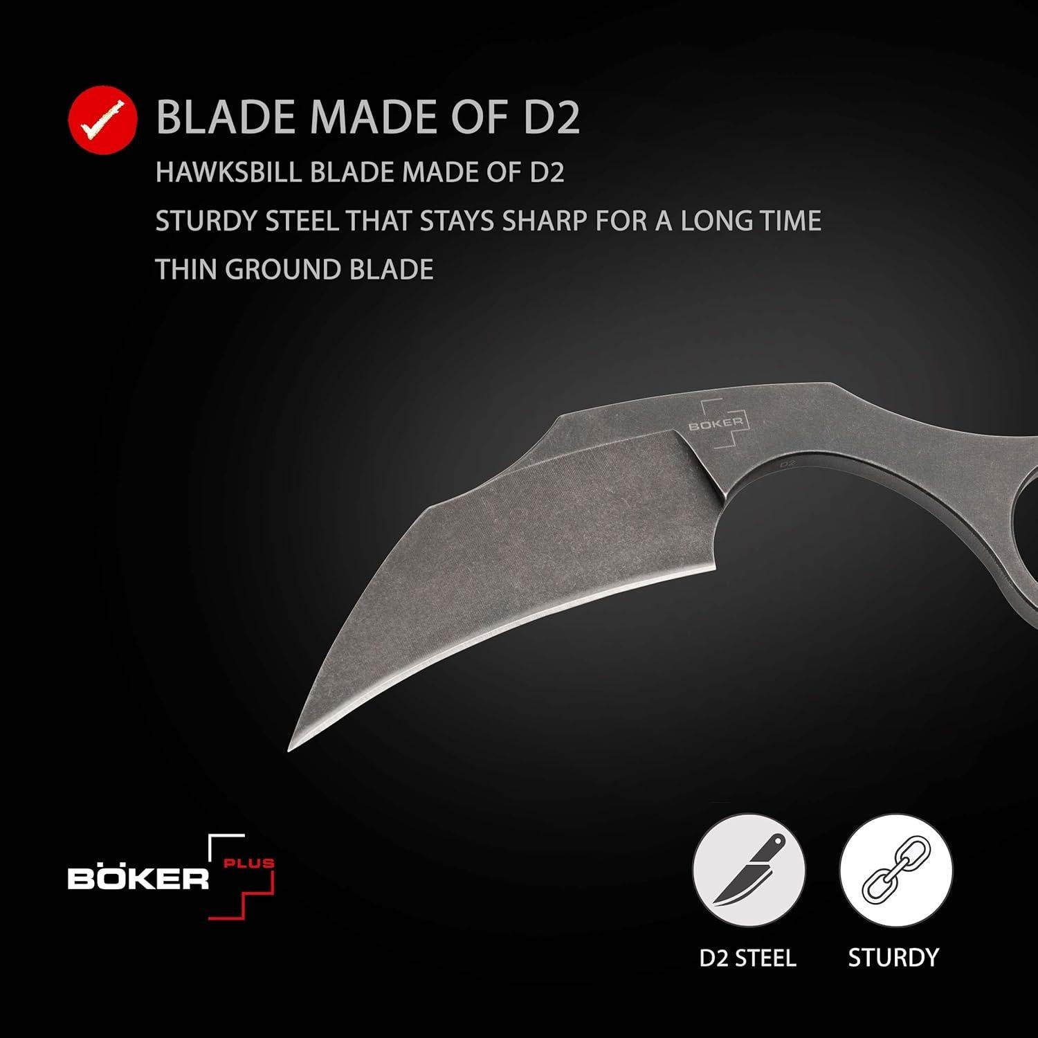 Cuchillo de Hoja Fija Boker Plus Bad Moon D2 con Funda Kydex