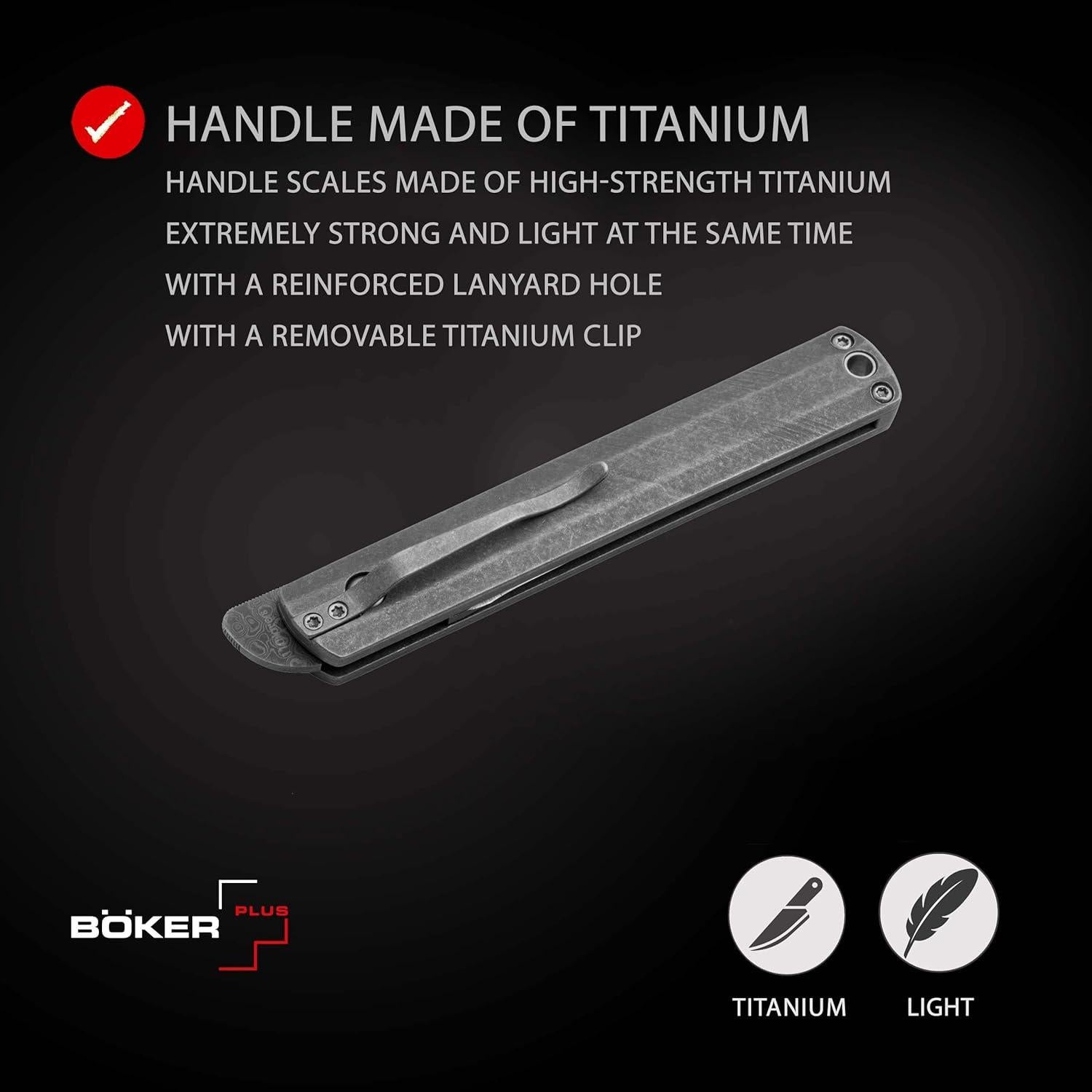 Cuchillo de bolsillo BÖKER PLUS Wasabi Damasco 7.29 cm Titanio