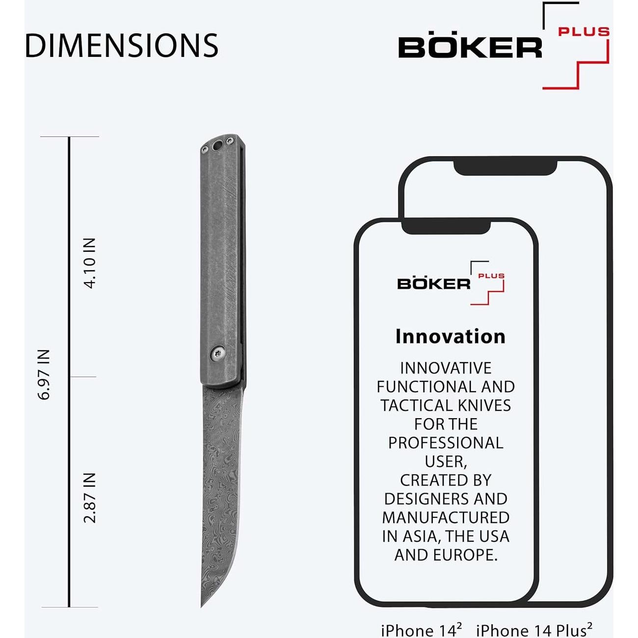 Cuchillo de bolsillo BÖKER PLUS Wasabi Damasco 7.29 cm Titanio