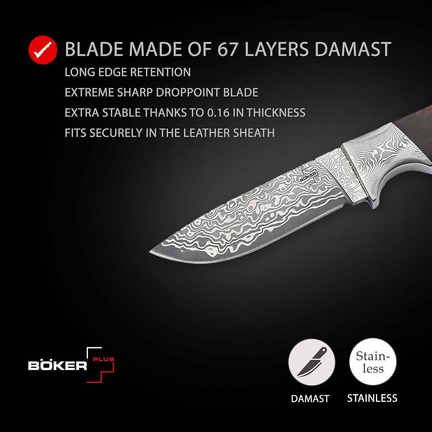 Cuchillo de Caza BÖKER PLUS M-One Damasco 19.5 cm con Funda