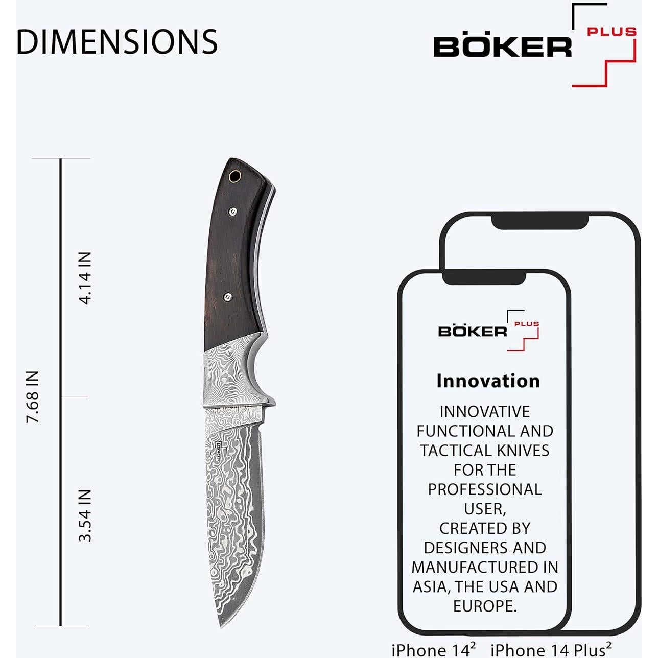 Cuchillo de Caza BÖKER PLUS M-One Damasco 19.5 cm con Funda