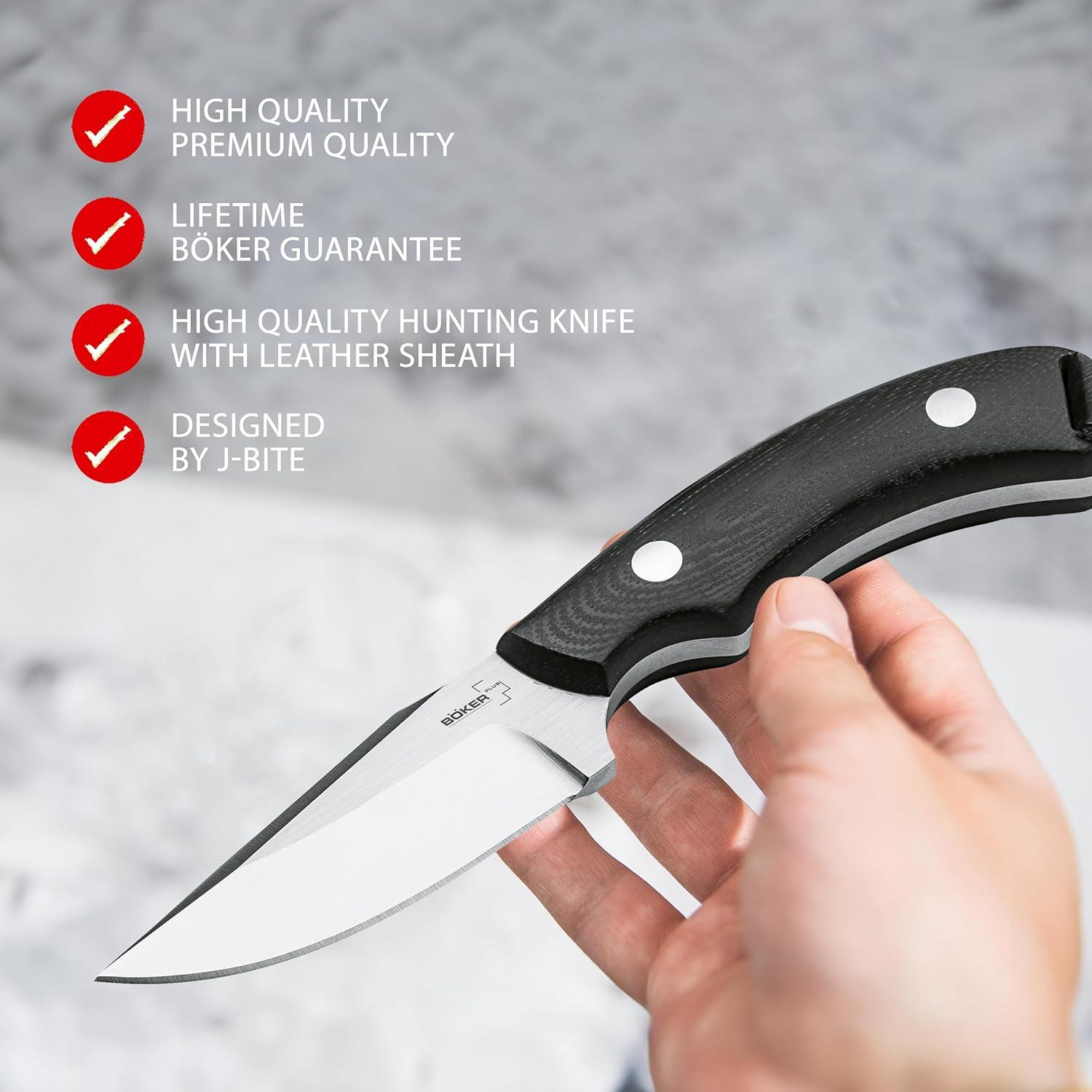 Cuchillo Boker Plus J-Bite 440C con Funda de Cuero 6.19cm