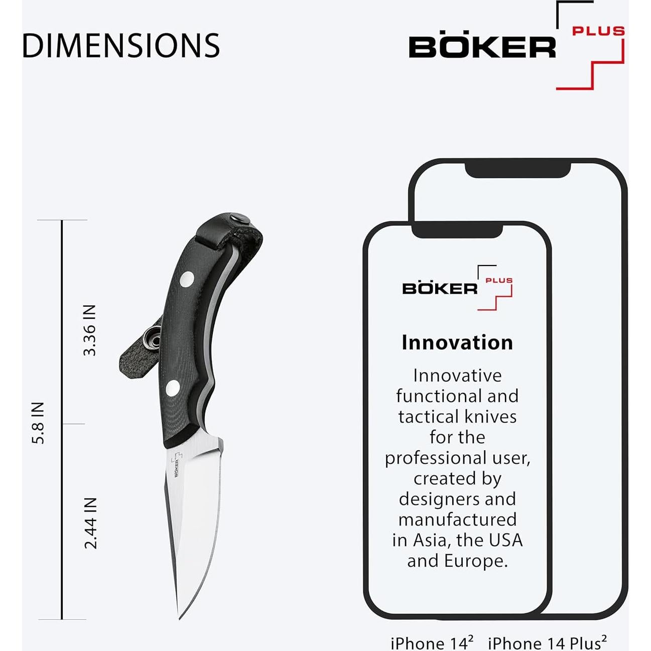 Cuchillo Boker Plus J-Bite 440C con Funda de Cuero 6.19cm