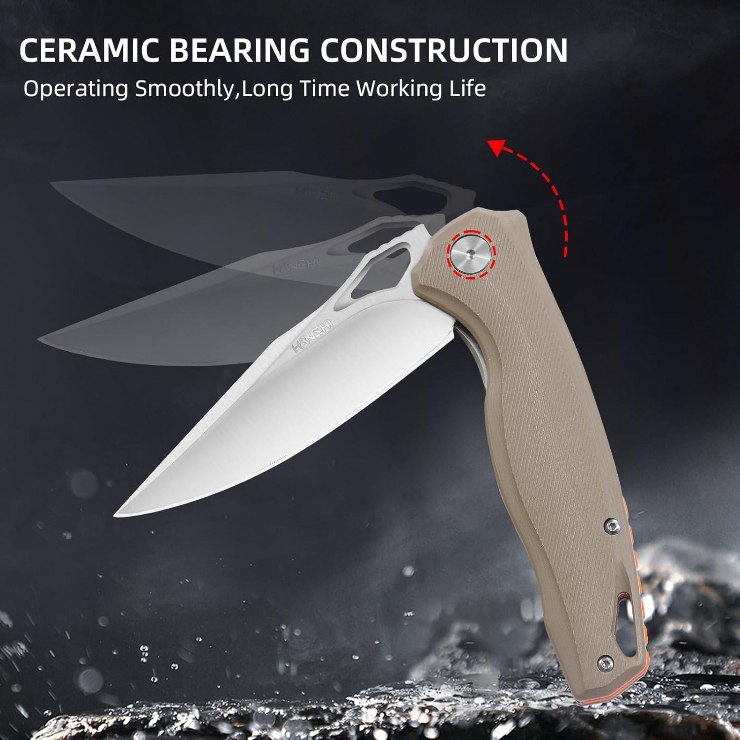 Cuchillo Plegable HANSHI de Acero D2 con Mango G10 21.8cm