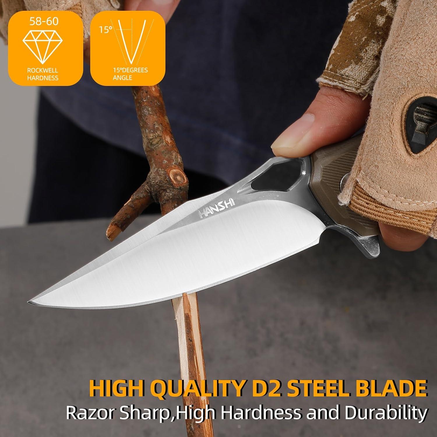 Cuchillo Plegable HANSHI de Acero D2 con Mango G10 21.8cm