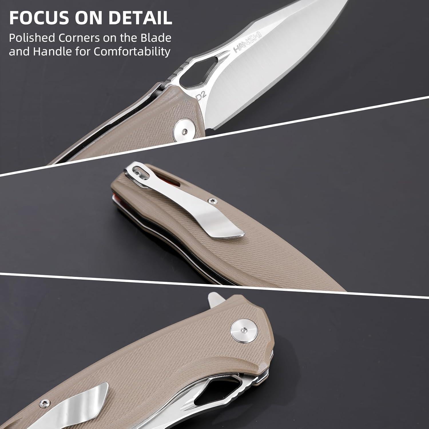 Cuchillo Plegable HANSHI de Acero D2 con Mango G10 21.8cm