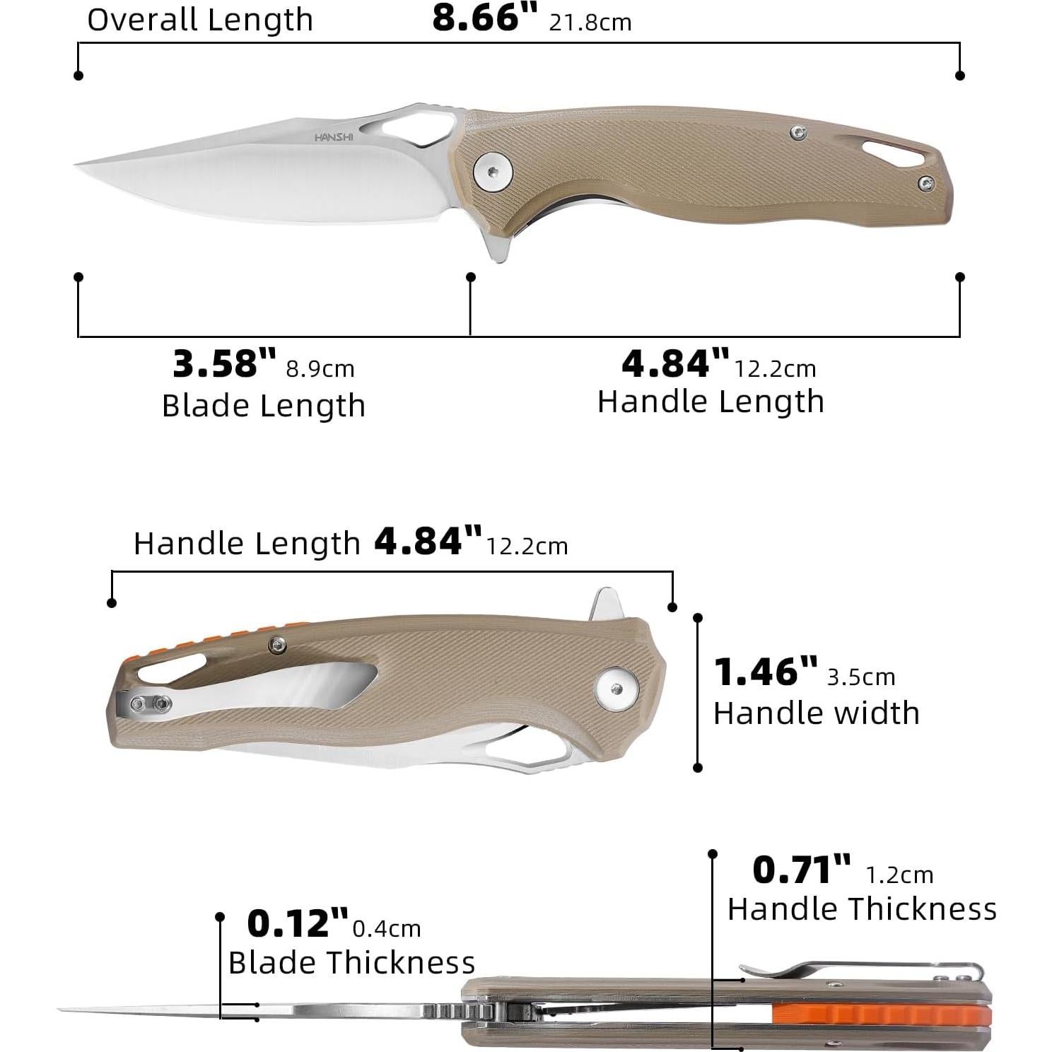 Cuchillo Plegable HANSHI de Acero D2 con Mango G10 21.8cm