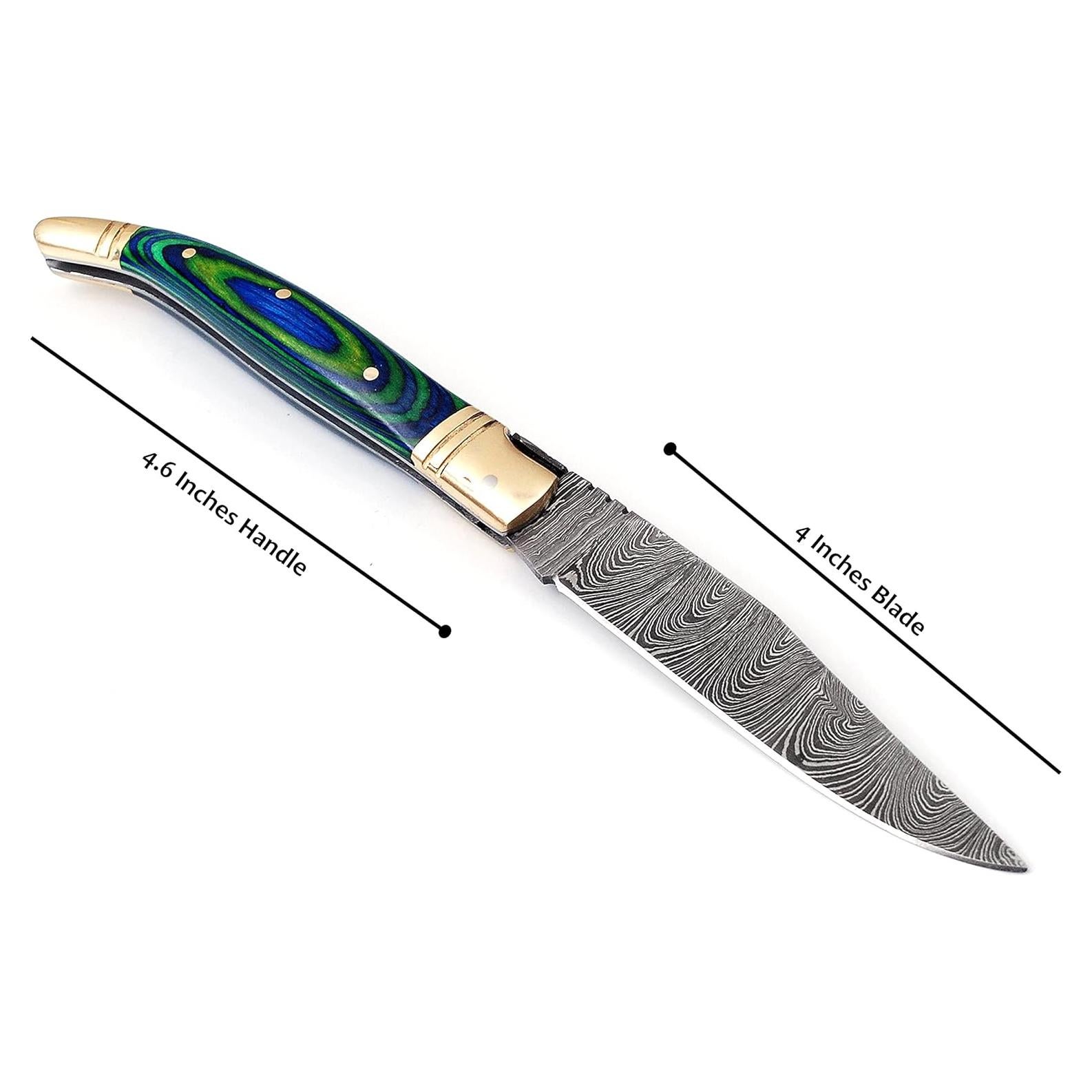Cuchillo Plegable Palacio Damasco 21.6cm con Funda de Cuero