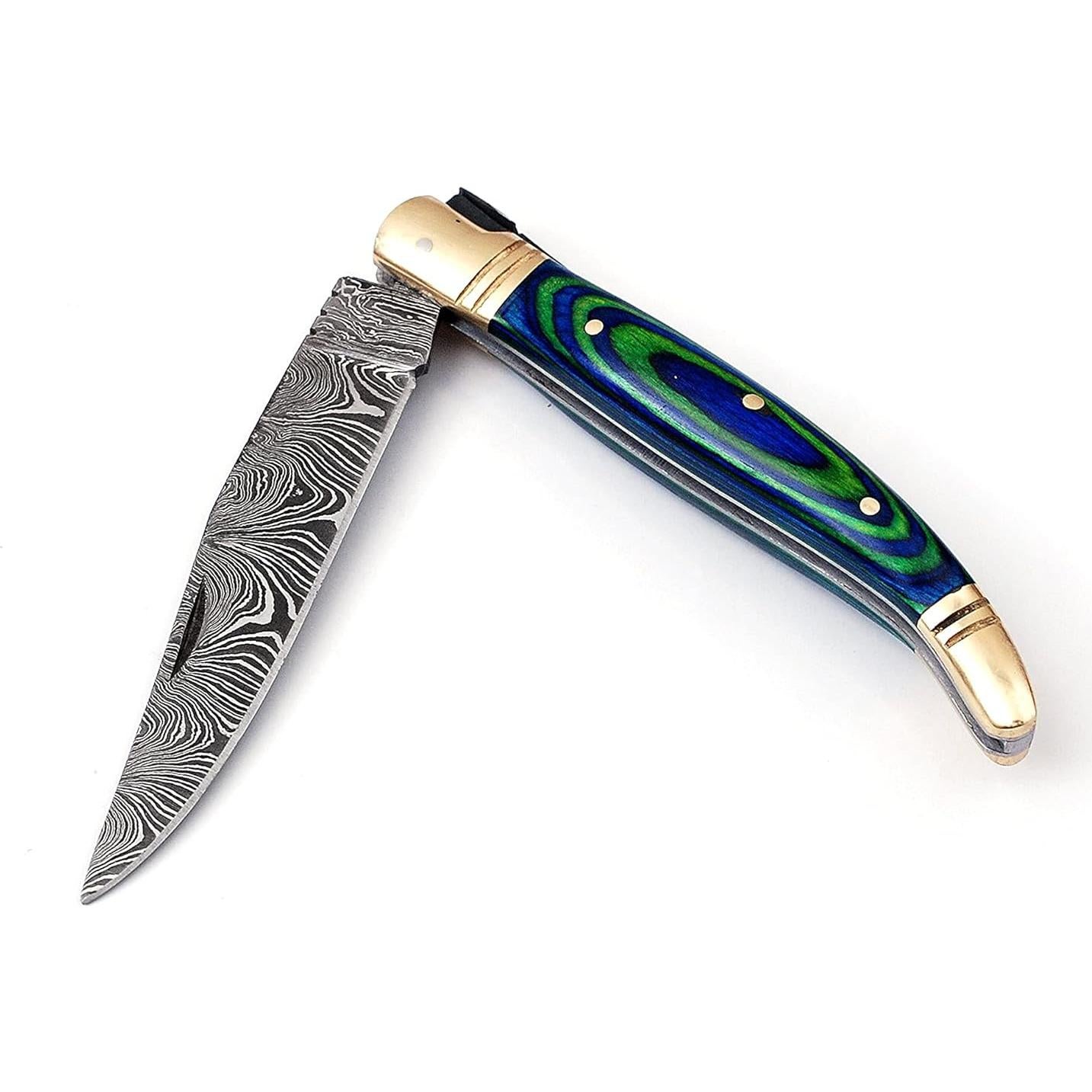 Cuchillo Plegable Palacio Damasco 21.6cm con Funda de Cuero