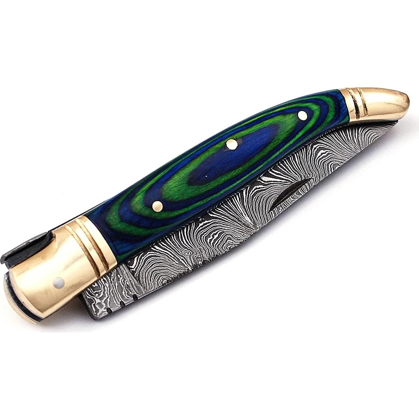 Cuchillo Plegable Palacio Damasco 21.6cm con Funda de Cuero