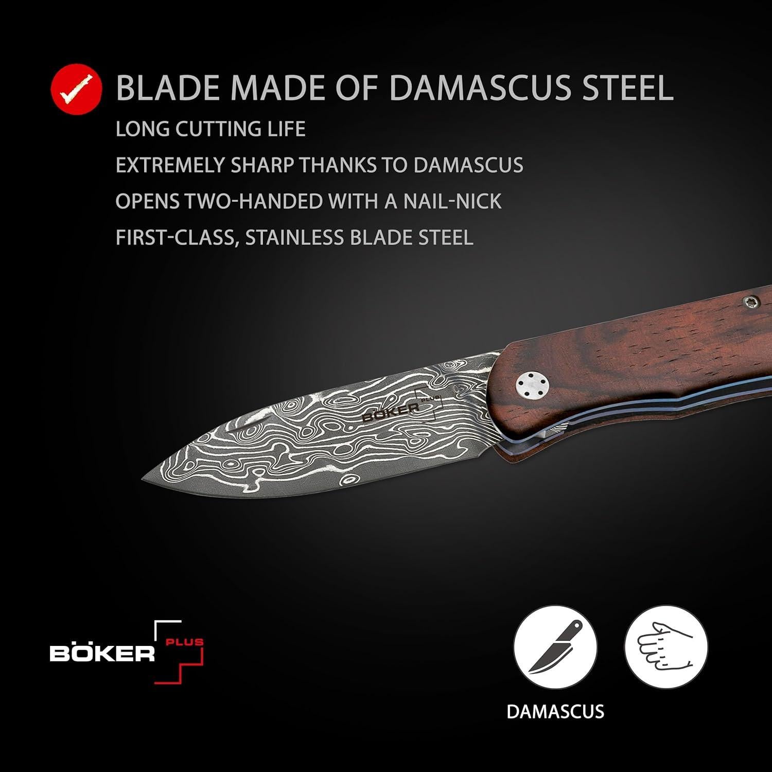 Cuchillo Boker Plus Exskelibur II Damasco Cocobolo 6.99 cm