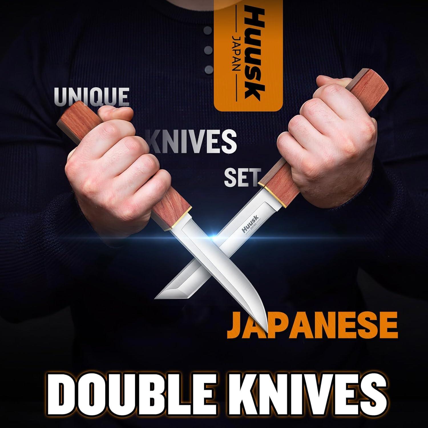 Cuchillo de Camping Huusk Doble Cuchillo Acero D2 24.5cm