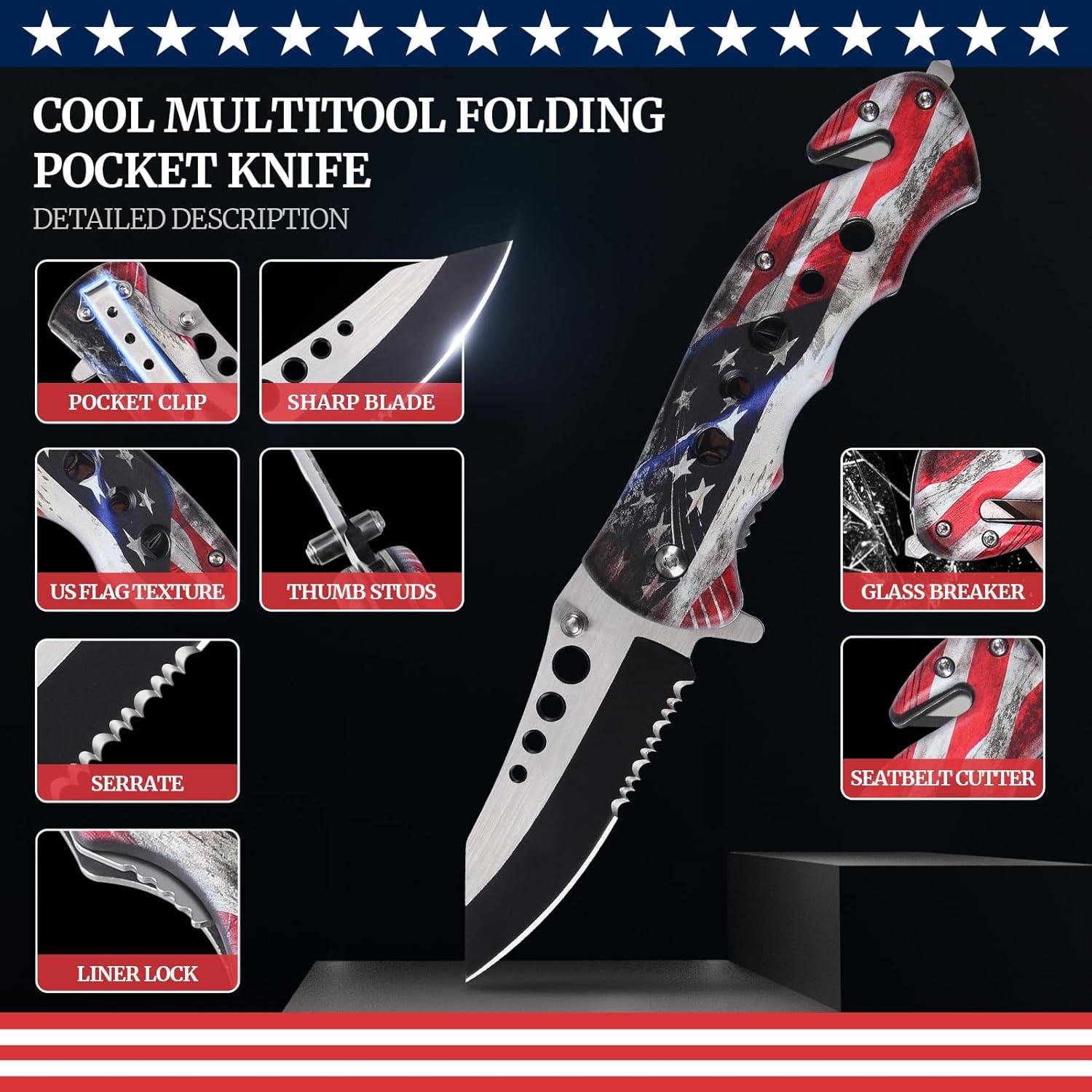 Cuchillo de Camping Plegable 4 en 1 edcfans 20.32 cm Acero Inoxidable