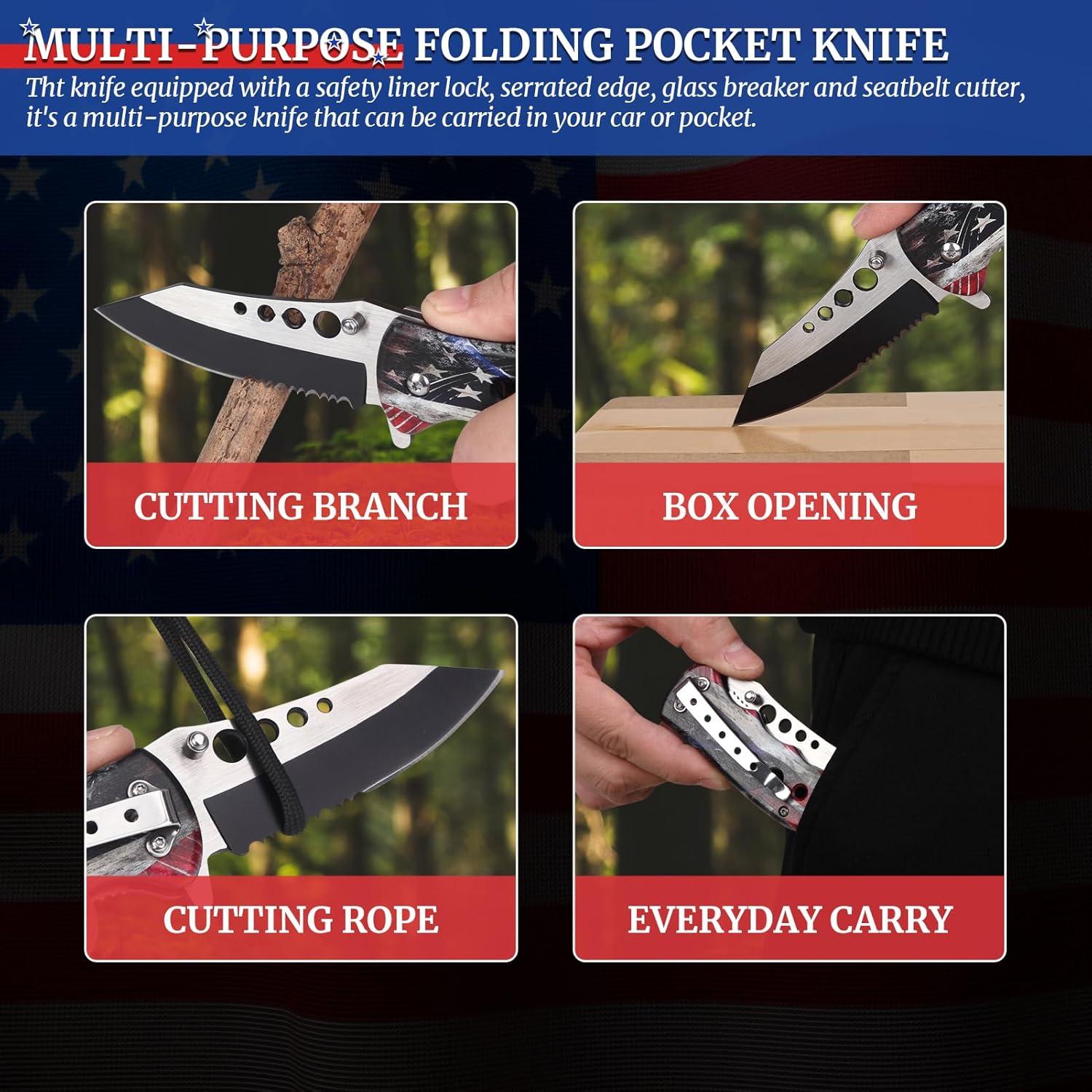 Cuchillo de Camping Plegable 4 en 1 edcfans 20.32 cm Acero Inoxidable