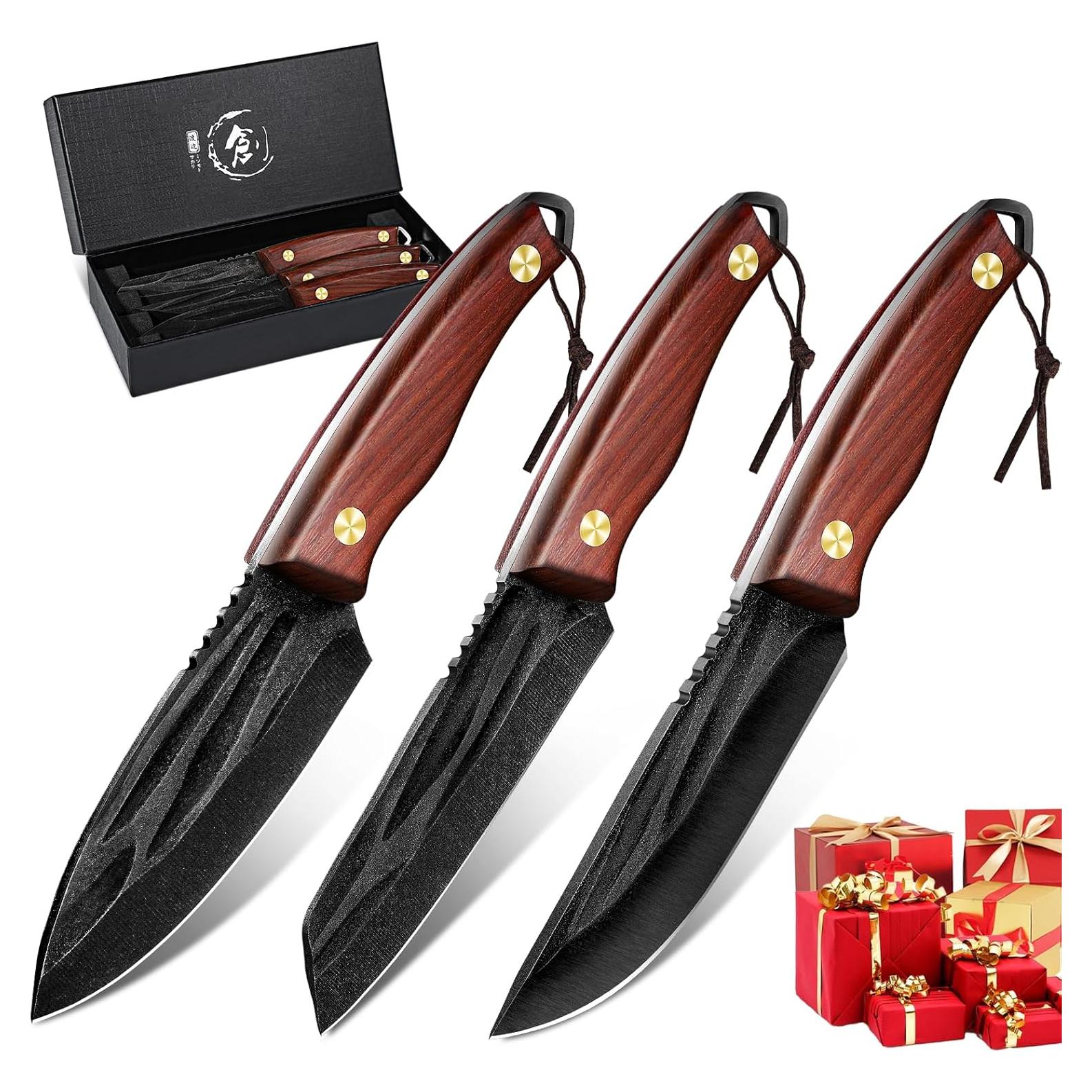 Juego de Cuchillos de Camping TIVOLI - Forjados a Mano, 3 Piezas