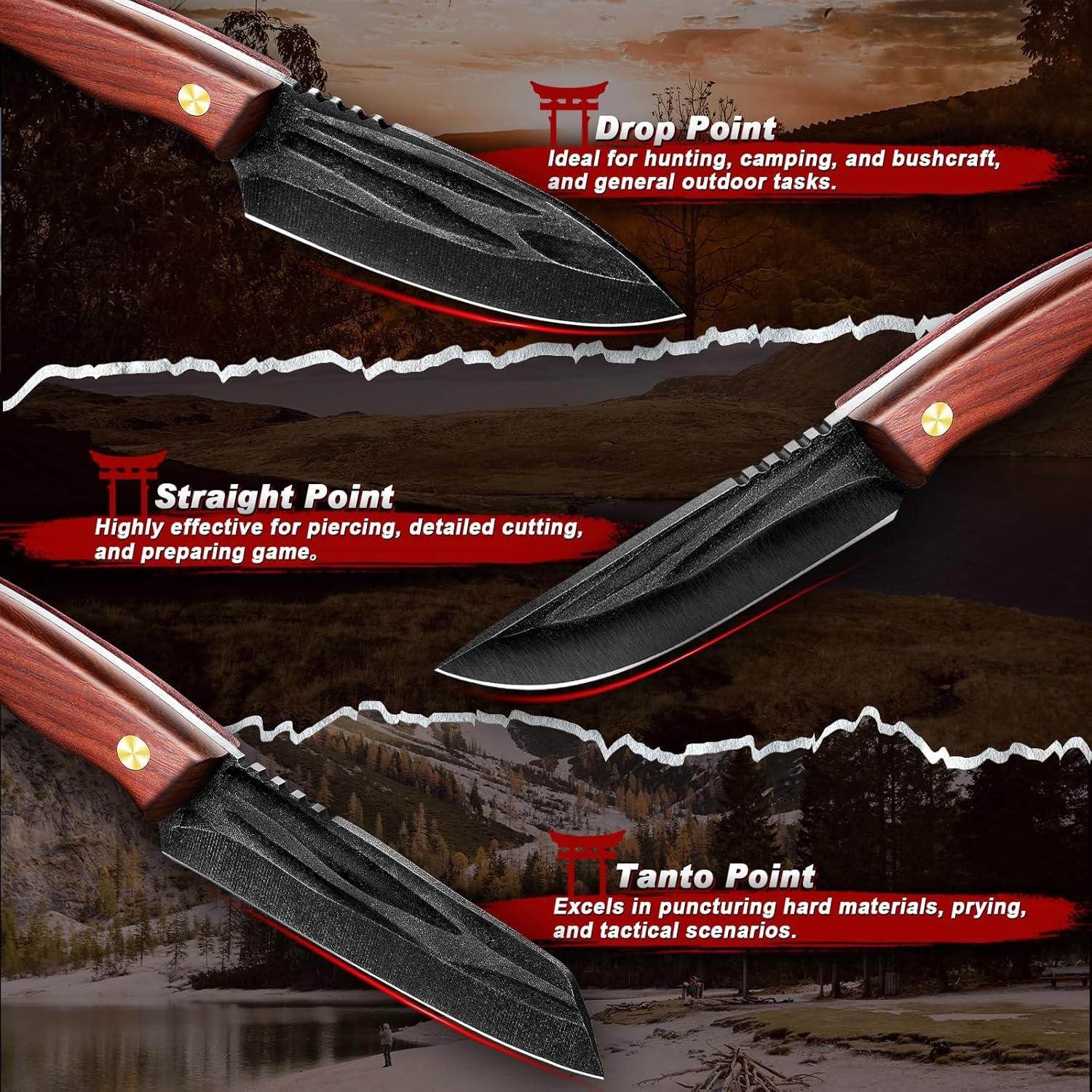 Juego de Cuchillos de Camping TIVOLI - Forjados a Mano, 3 Piezas