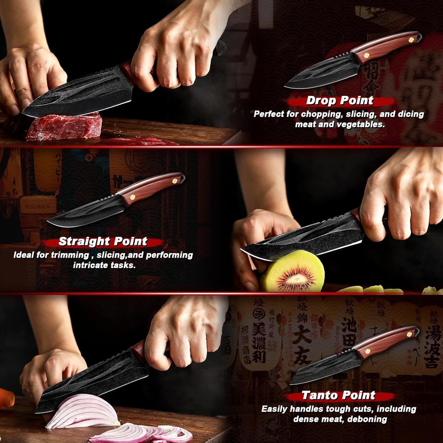 Juego de Cuchillos de Camping TIVOLI - Forjados a Mano, 3 Piezas