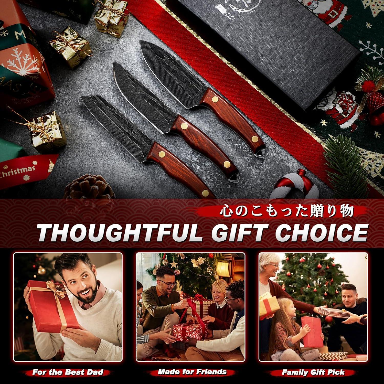 Juego de Cuchillos de Camping TIVOLI - Forjados a Mano, 3 Piezas