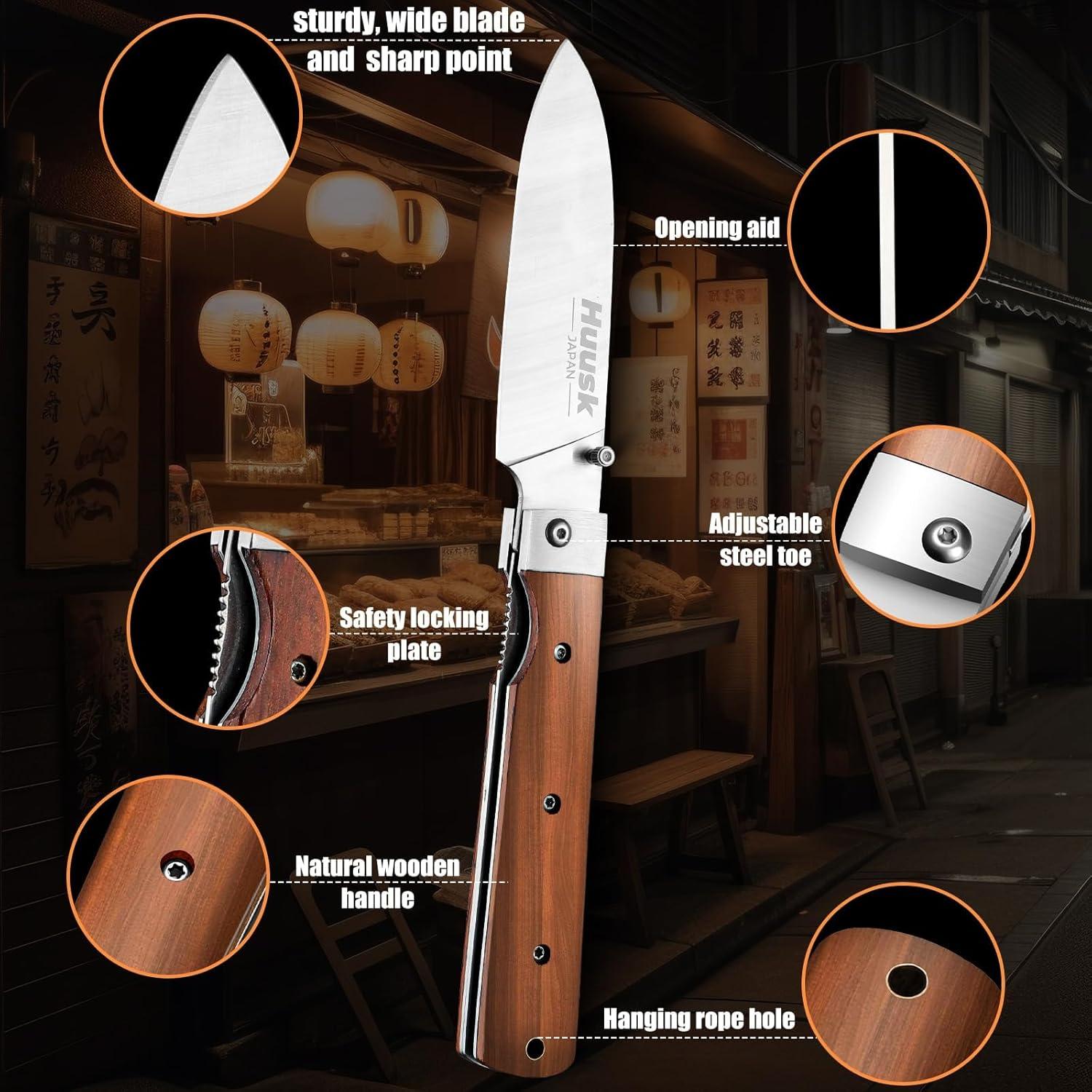 Cuchillo de Chef Plegable Huusk 23cm Acero Inoxidable 440C