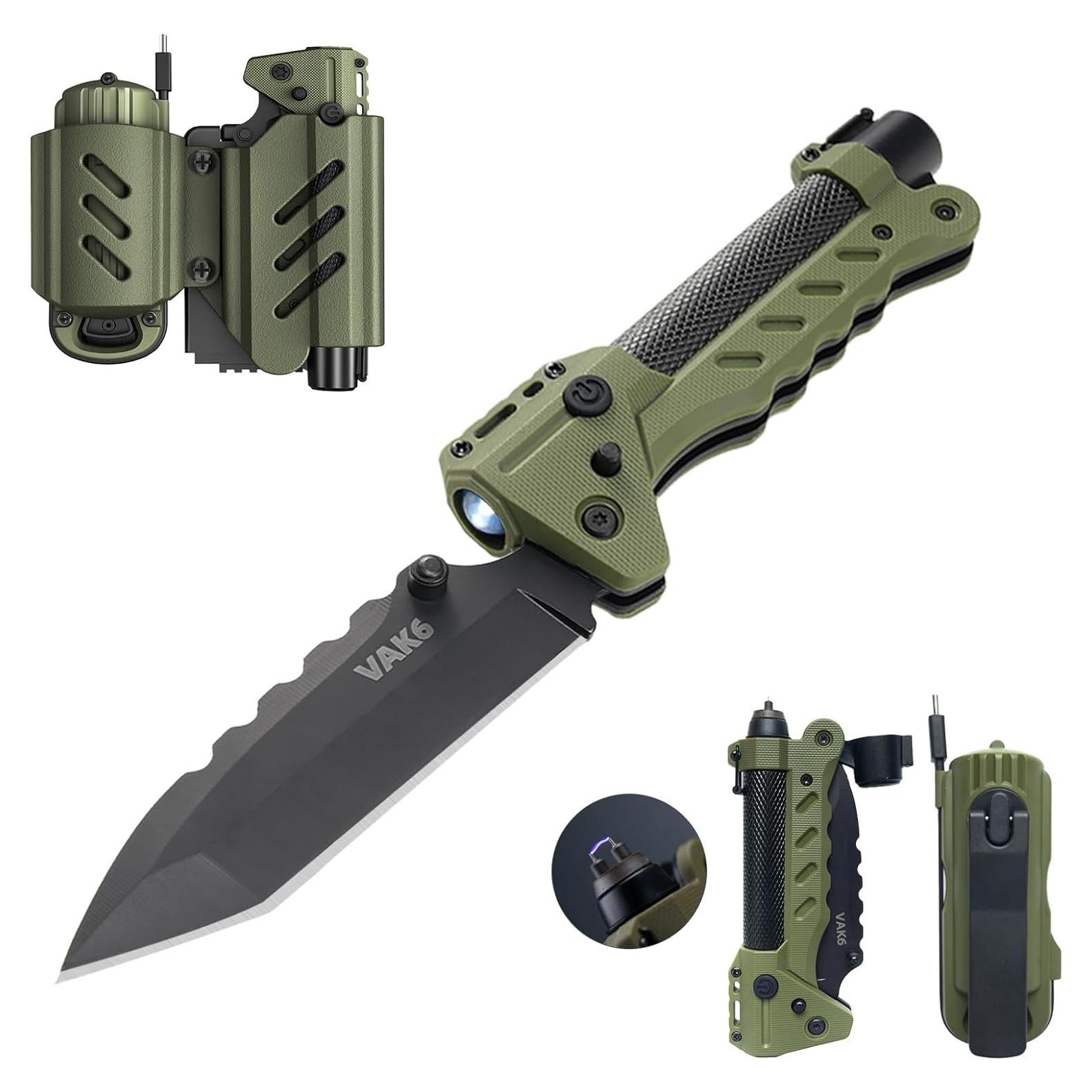 Multiherramienta de Supervivencia VIPERADE VAK6 Verde con Cuchillo y Linterna