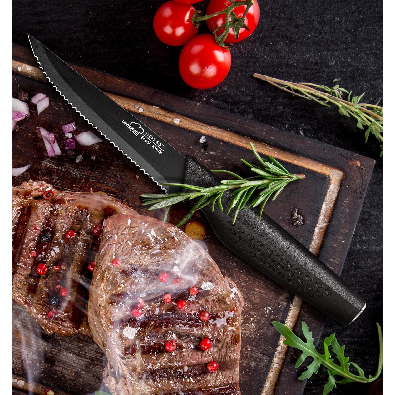 Juego de 8 Cuchillos para Carne Amorston - Acero Inoxidable Negro