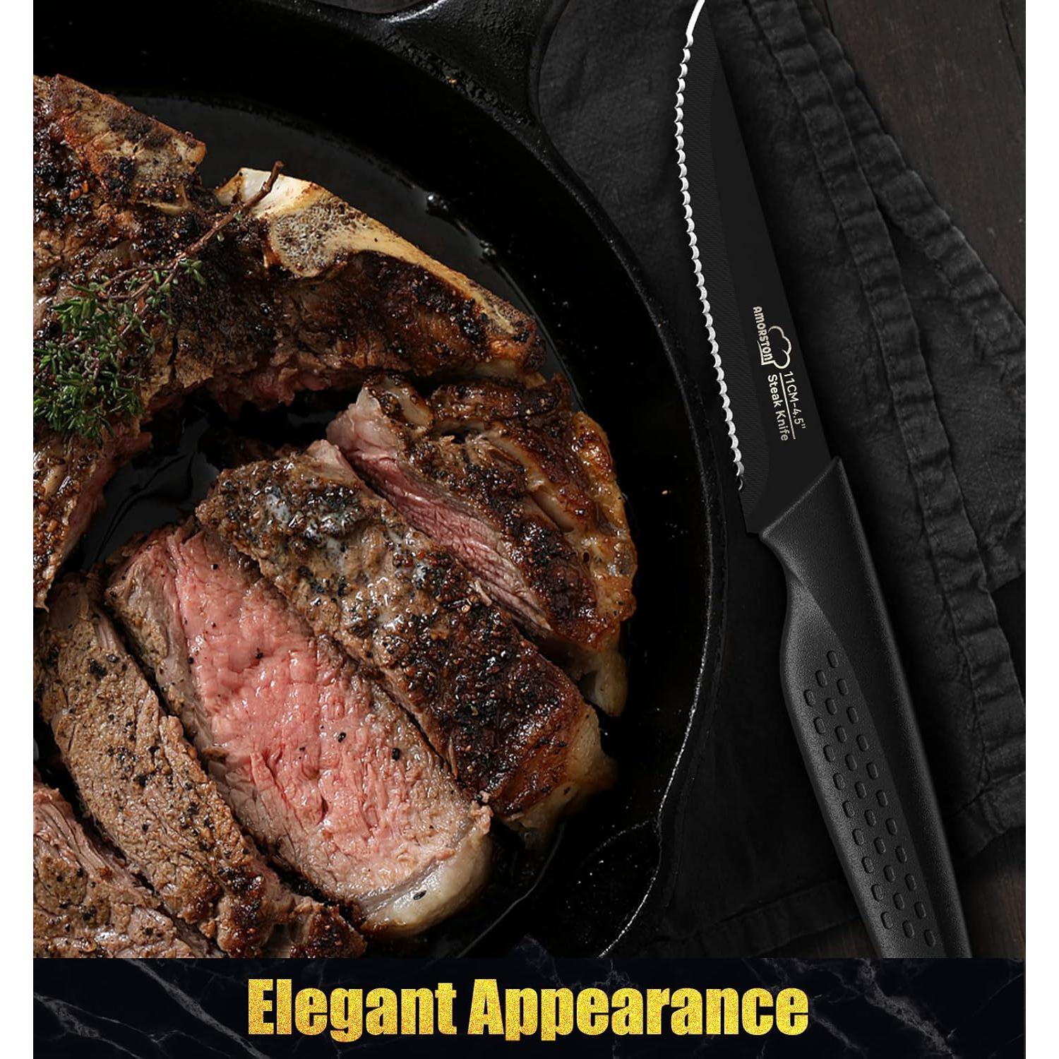 Juego de 8 Cuchillos para Carne Amorston - Acero Inoxidable Negro