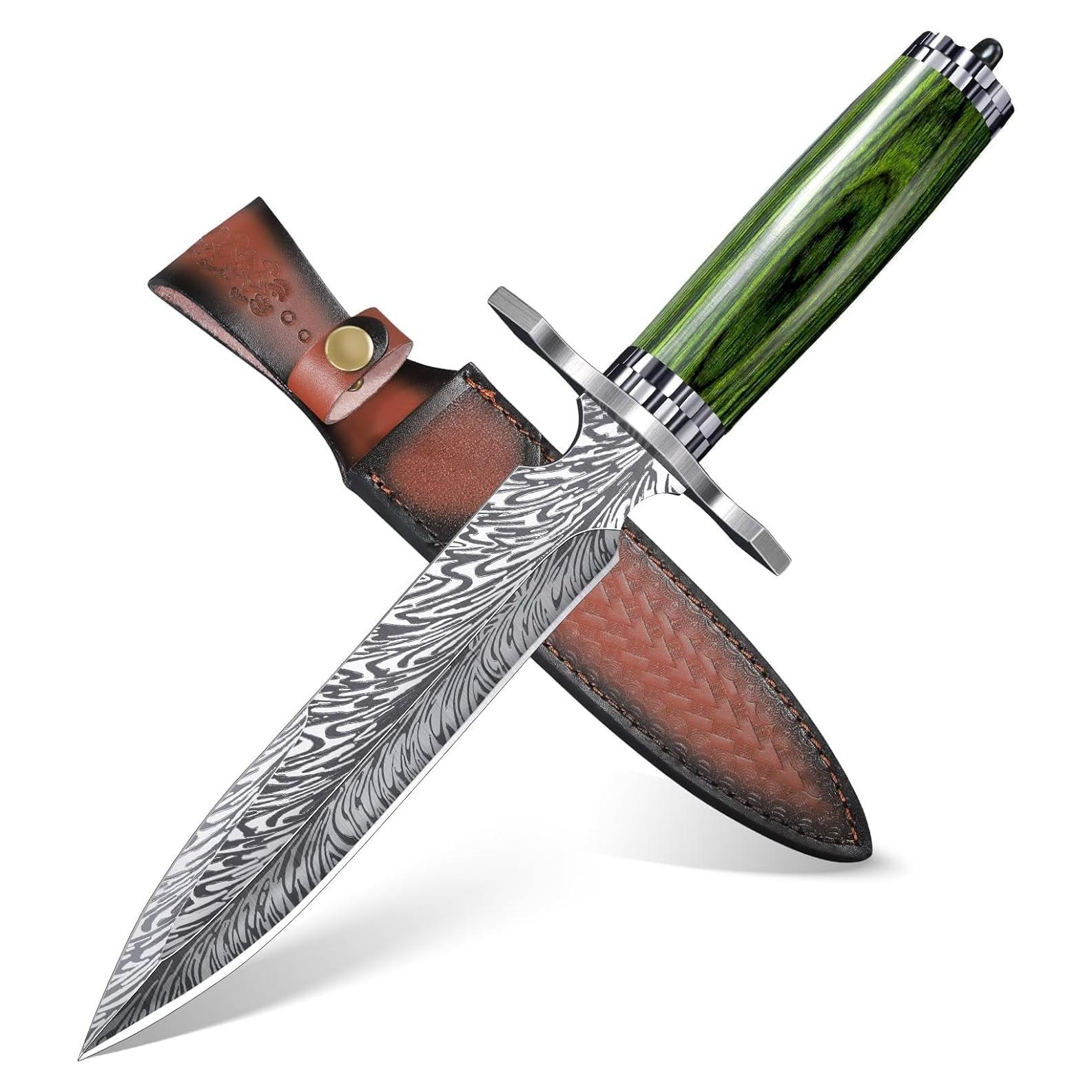 Cuchillo de Hoja Fija FUSIONKEI Damasco 30.5cm con Funda