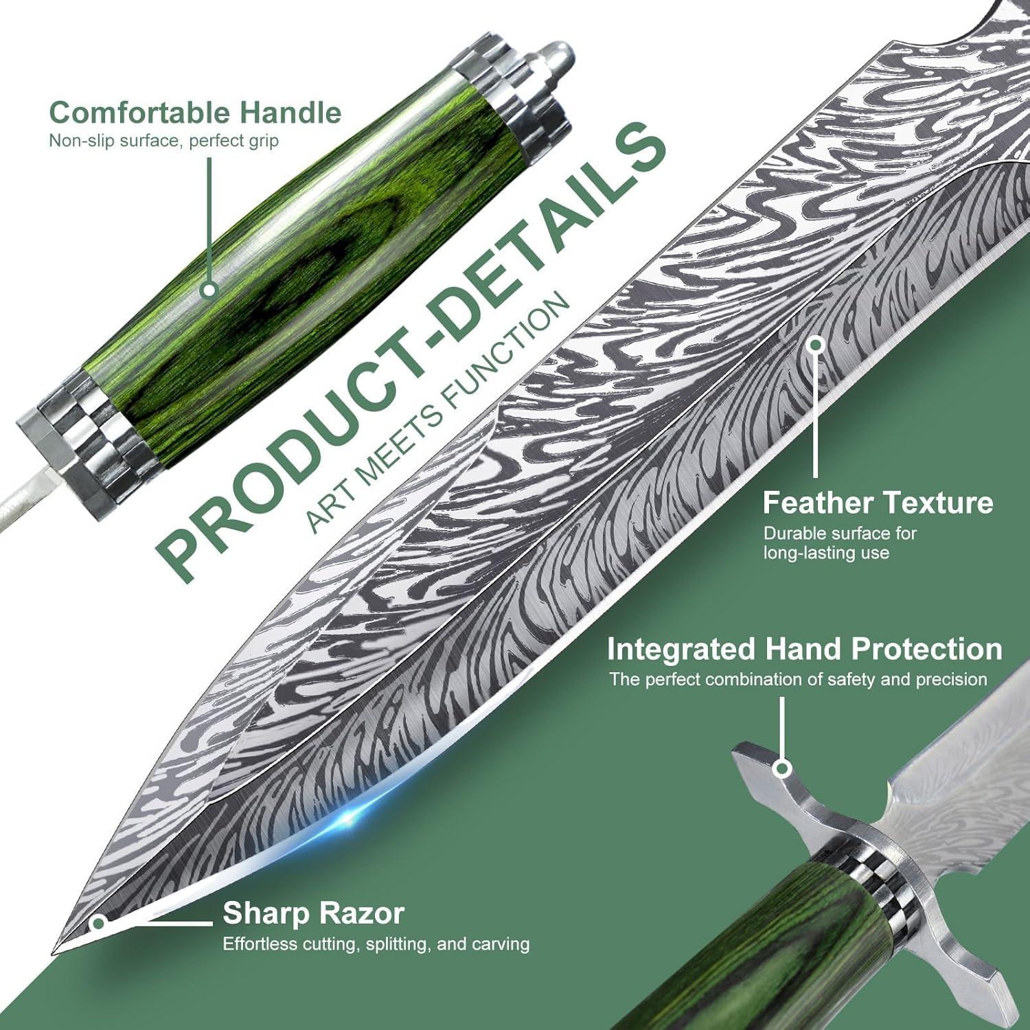 Cuchillo de Hoja Fija FUSIONKEI Damasco 30.5cm con Funda