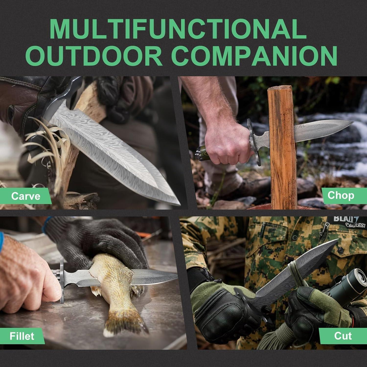 Cuchillo de Hoja Fija FUSIONKEI Damasco 30.5cm con Funda