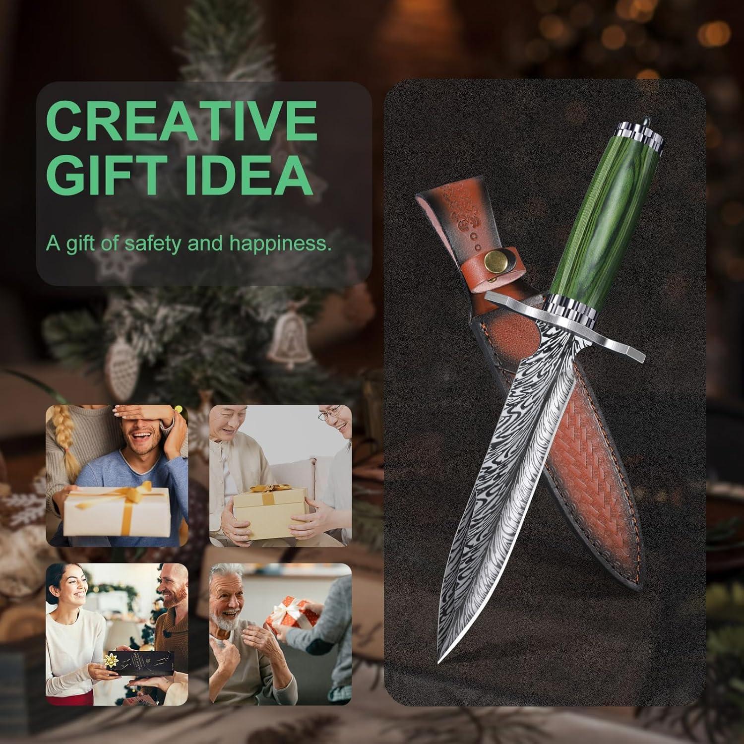 Cuchillo de Hoja Fija FUSIONKEI Damasco 30.5cm con Funda